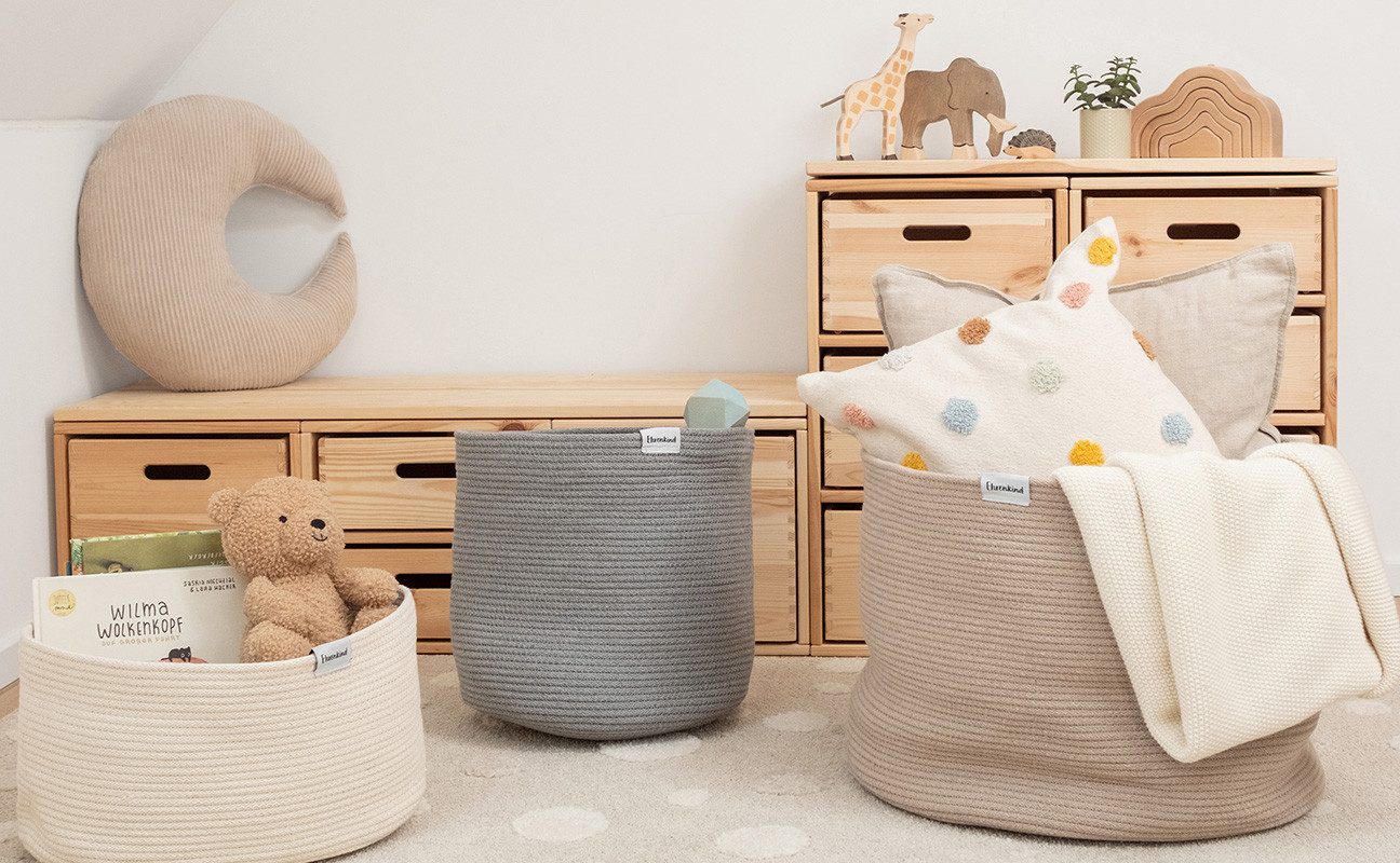 Ehrenkind Aufbewahrungskorb Spielzeugkorb für Kinder, In 3 Größen & Farben (Ideal als Wäschekorb oder Spielzeugaufbewahrung, Robustes Seilmaterial), Perfekt für Kinderzimmer, Wohnzimmer oder als dekorativer Wäschekorb