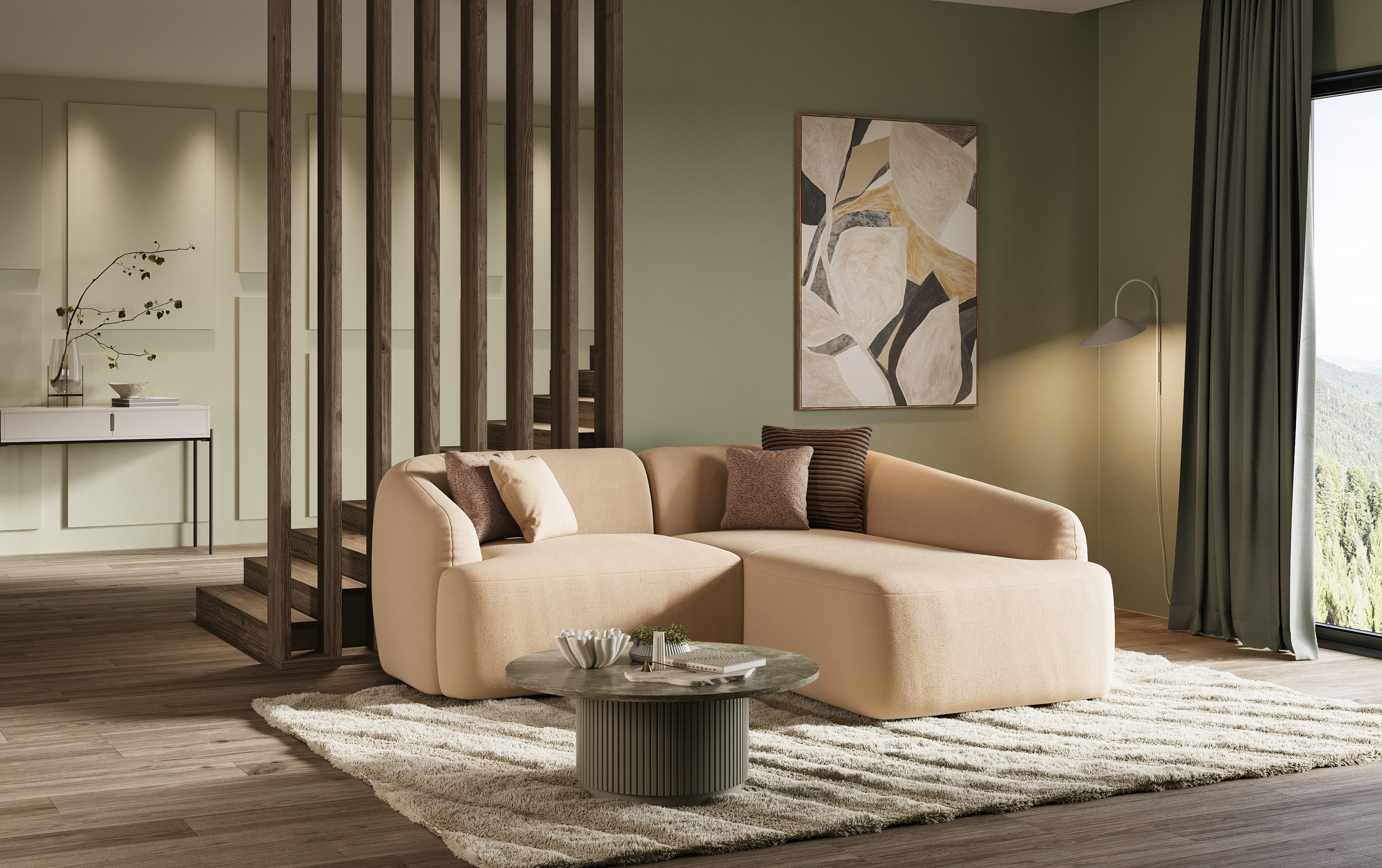 DOMO collection Ecksofa Padua, kleines Ecksofa, bodentief, organische Form