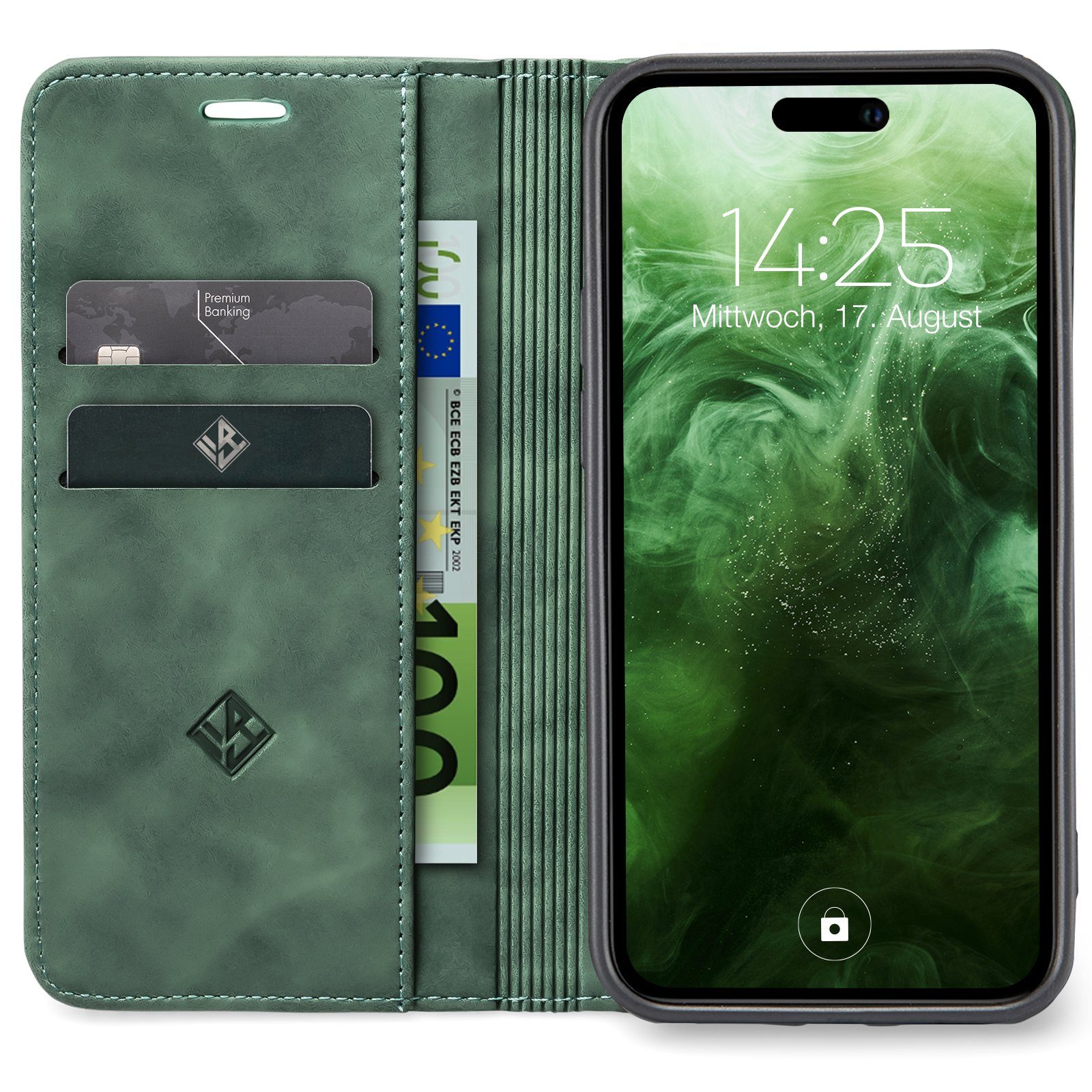 Tec-Expert Handyhülle Tasche Hülle für Apple iPhone 15 6.1 Zoll, 6.1, Cover Klapphülle Case mit Kartenfach Fliphülle aufstellbar