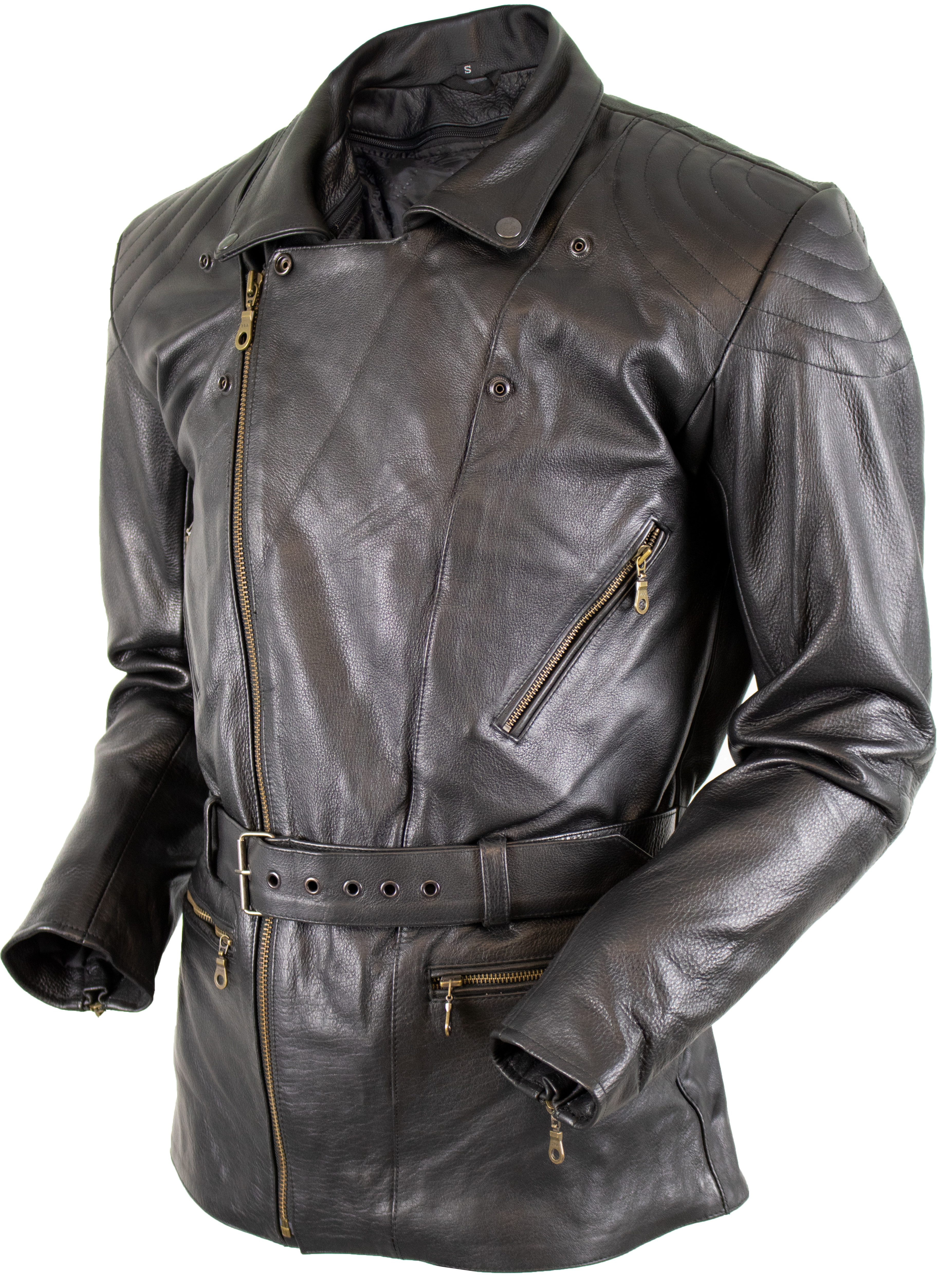 MDM Motorradjacke Längere Herren Motorrad Leder Jacke Klassischen Chopper Look Klassische Motorrad Chopper Leder Jacke
