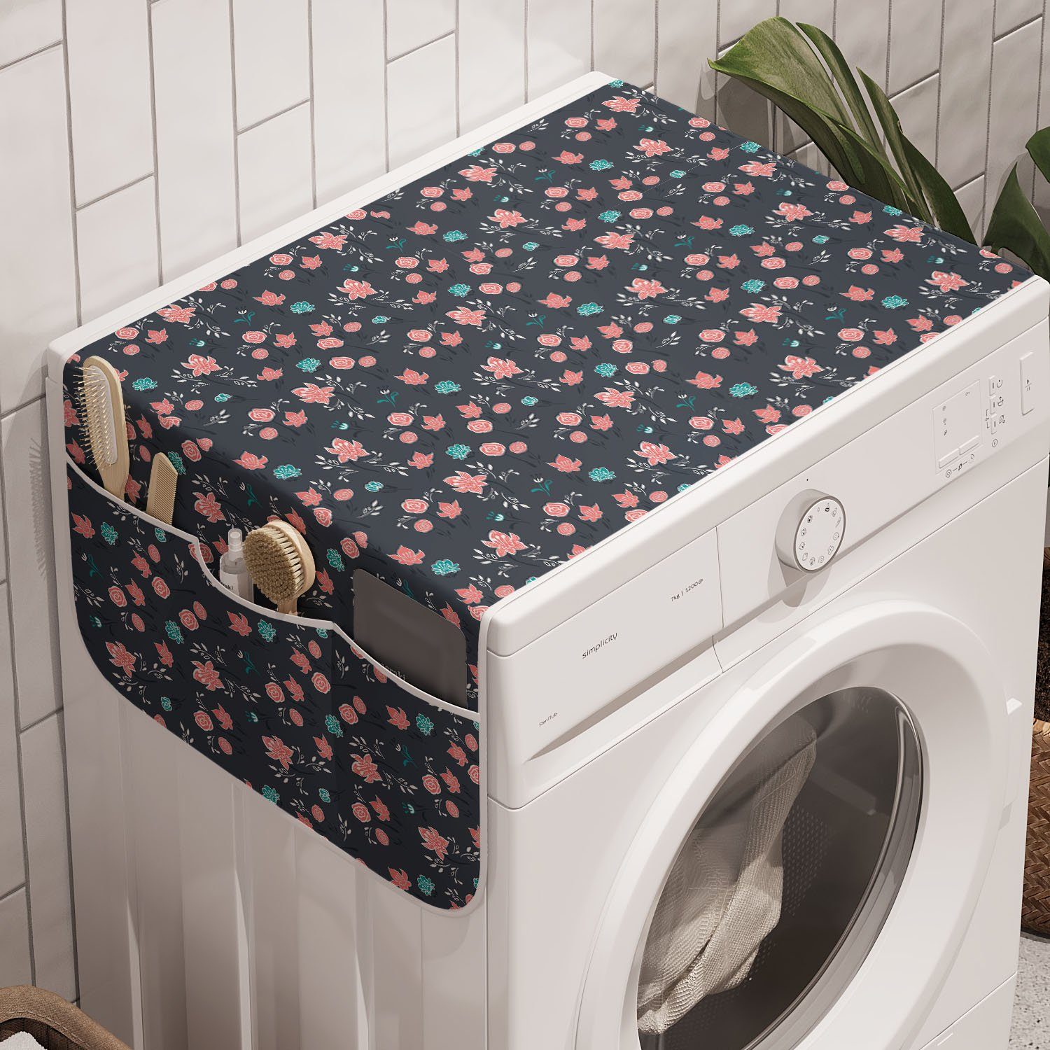 Waschmaschine Design Badorganizer Anti-Rutsch-Stoffabdeckung Abakuhaus Romantische Trockner, Knospen und für Blumen Garden