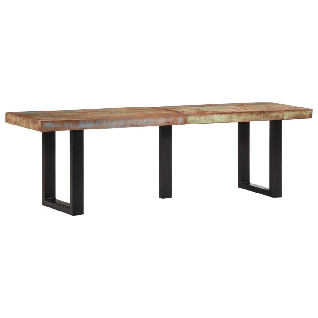 furnicato Truhenbank Massivholz Sitzbank 160×35×45 cm in Braun und Schwarz, Rustikaler Hocker mit Baumkante und U-Gestell für Flur und Wohnzimmer