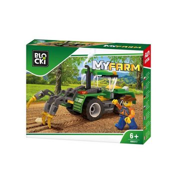 Blocki Konstruktions-Spielset BLOCKI MyFarm Trekker Traktor Pflug Bauernhof Bausatz Spielzeug 85 tlg