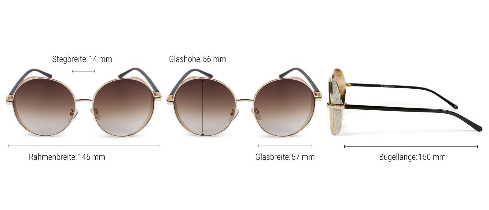 styleBREAKER / Verlauf Blau-Rosa (1-St) Gold Getönt Glas Gestell Sonnenbrille