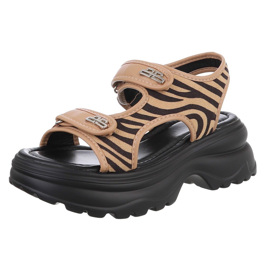Ital-Design Modische Sandalen mit Klettverschluss und Komfort, Beige Platea günstig online kaufen