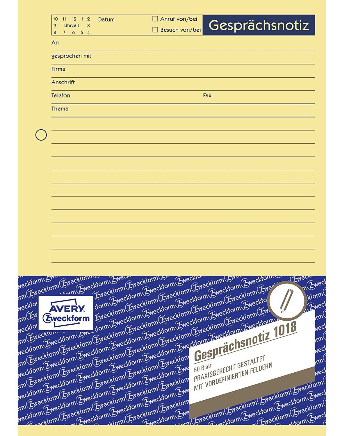 Avery Zweckform Formularblock 1018 50x Gesprächs-Notiz DIN A5 Block, Telefon-Protokoll Vorlage Formular 1x Original