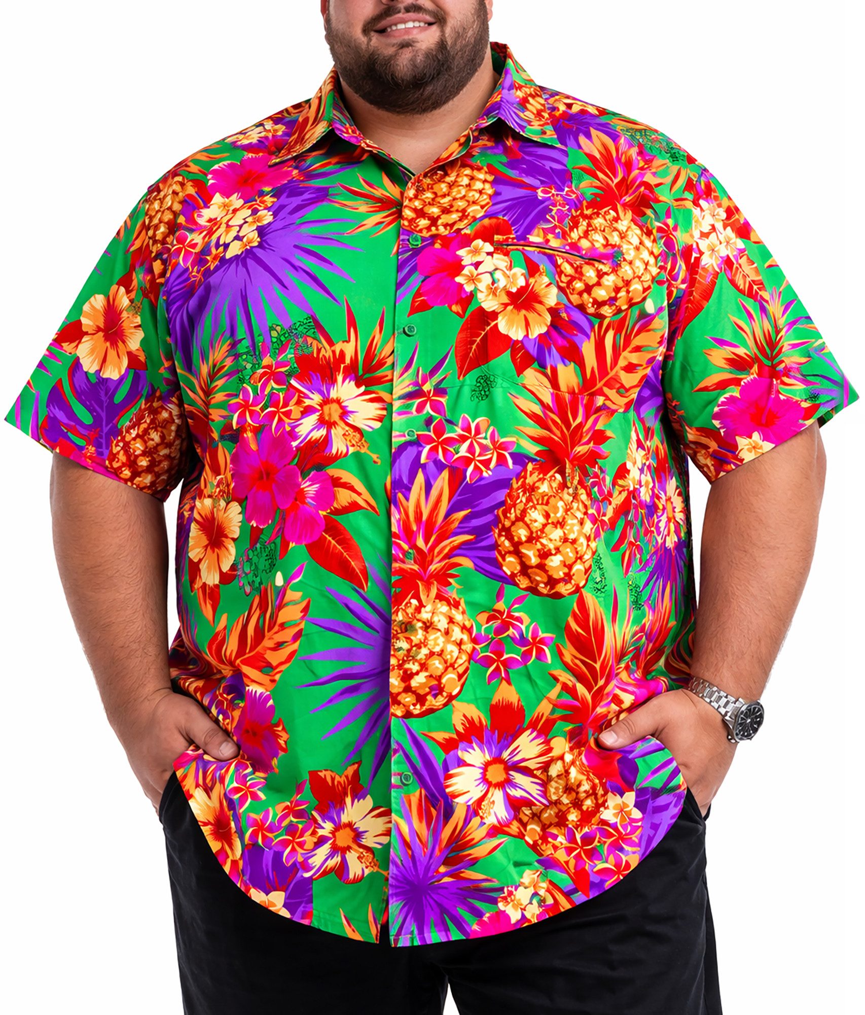 King Kameha Hawaiihemd Pineapple Übergrößen 7XL-12XL Sommerhemd Herren Kurzarm Front-Tasche