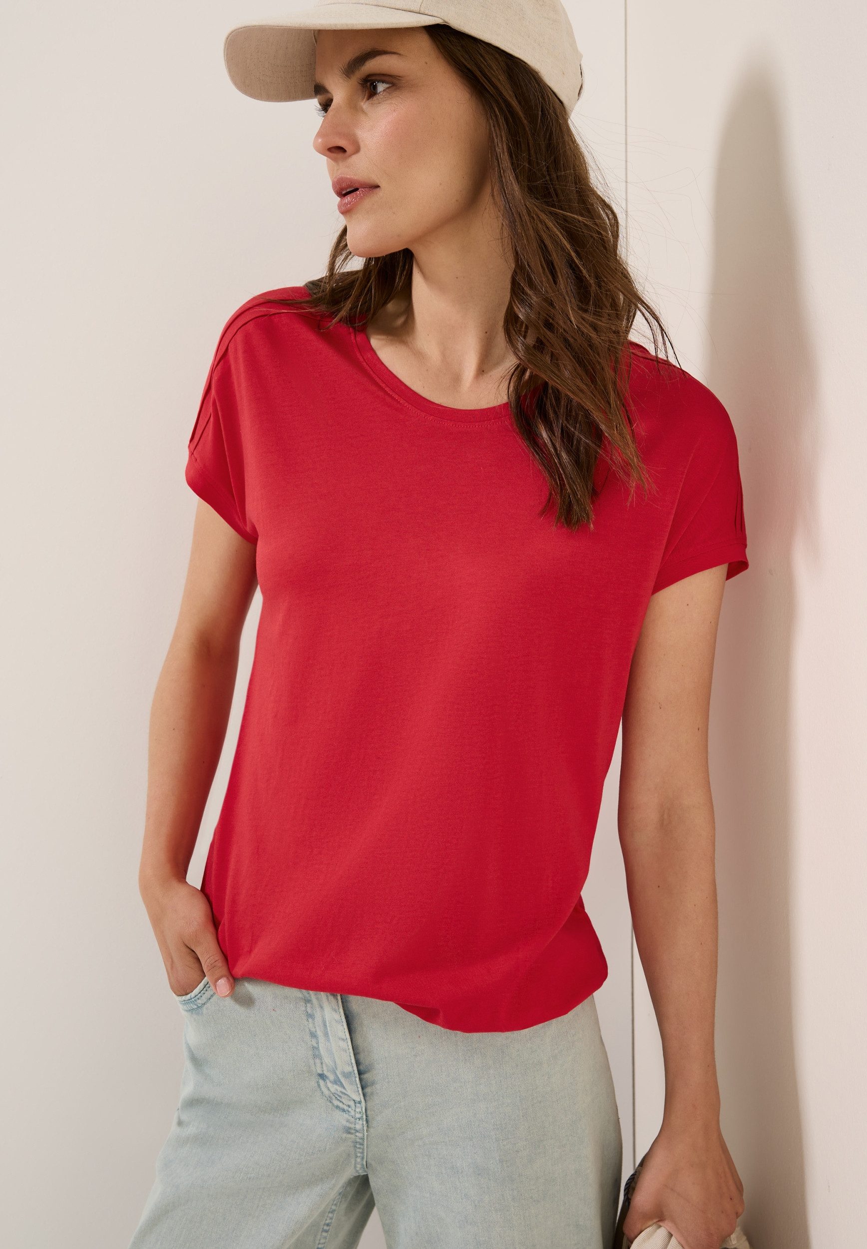 CECIL T-Shirt NOS Solid Deco Shoulder Shirt glazed apple red günstig online kaufen