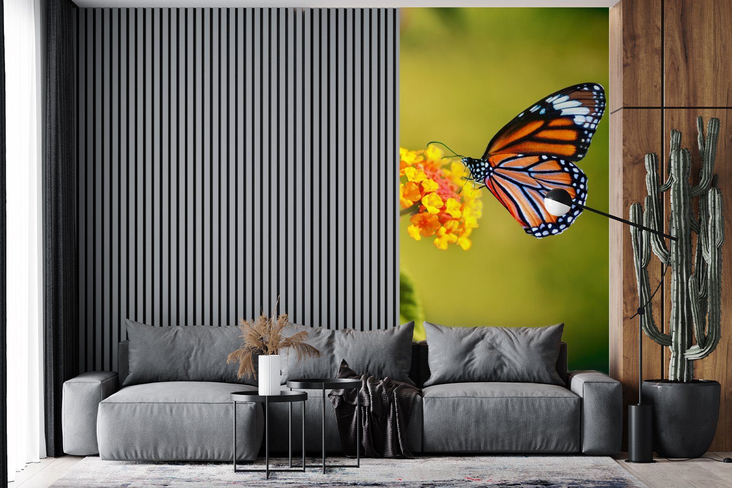 MuchoWow Insekten Gelb, - Vliestapete (2 Fototapete Blumen Fototapete - für Schmetterling Wohnzimmer bedruckt, St), Küche, Schlafzimmer - Matt,