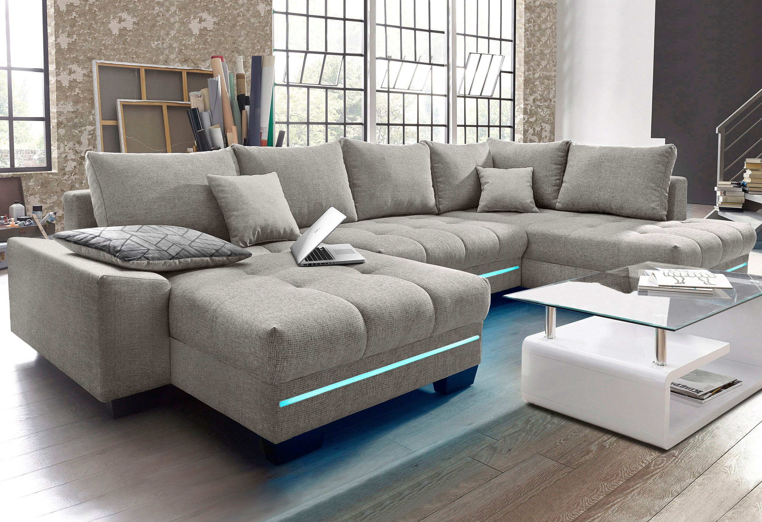 Couch mit Wohnlandschaft Kaltschaum (140kg Belastung/Sitz), mit RGB-Beleuchtung Mr. Wahlweise Nikita,