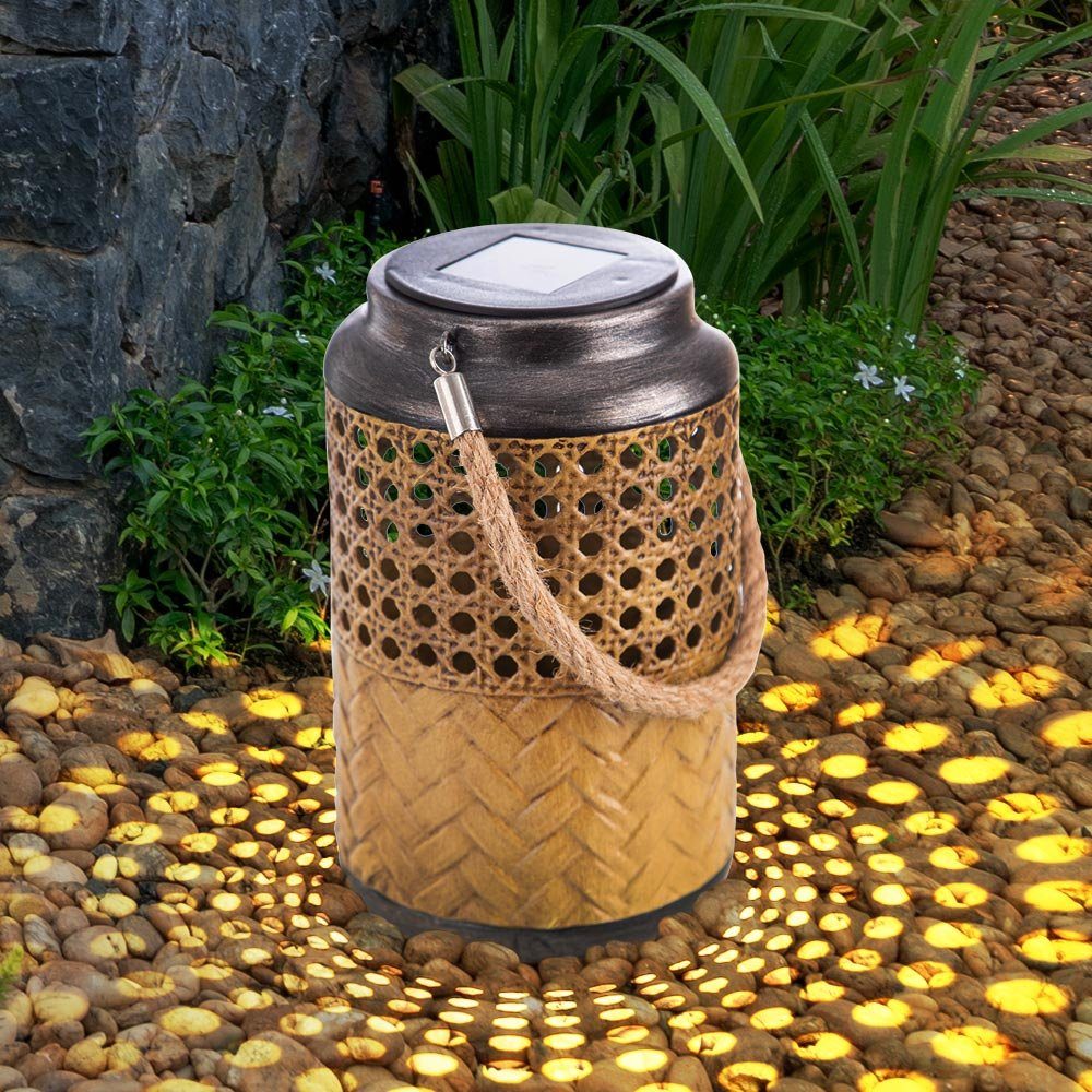 LED Solarleuchte, Outdoorleuchte Solar Laterne Bambus Außen