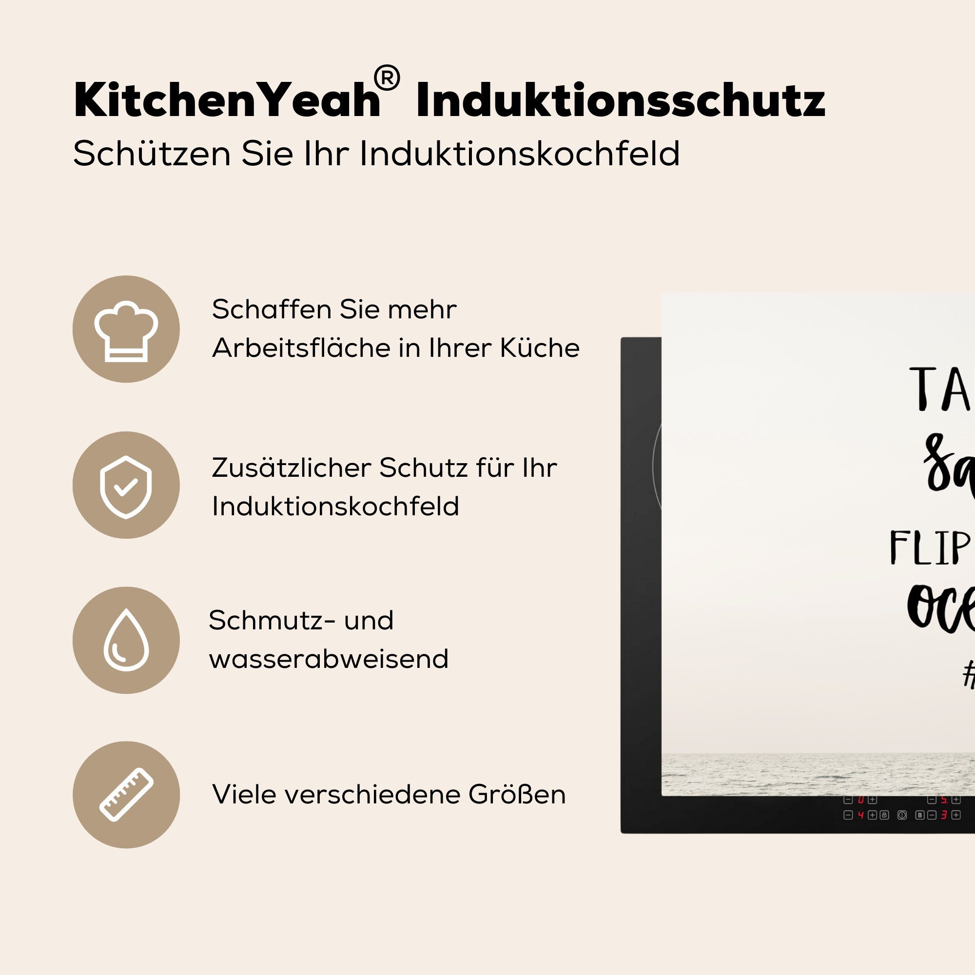 81x52 Sommer die Induktionskochfeld Meer küche, tlg), Schutz - Vinyl, Ceranfeldabdeckung (1 für MuchoWow Schwarz, - Herdblende-/Abdeckplatte cm,