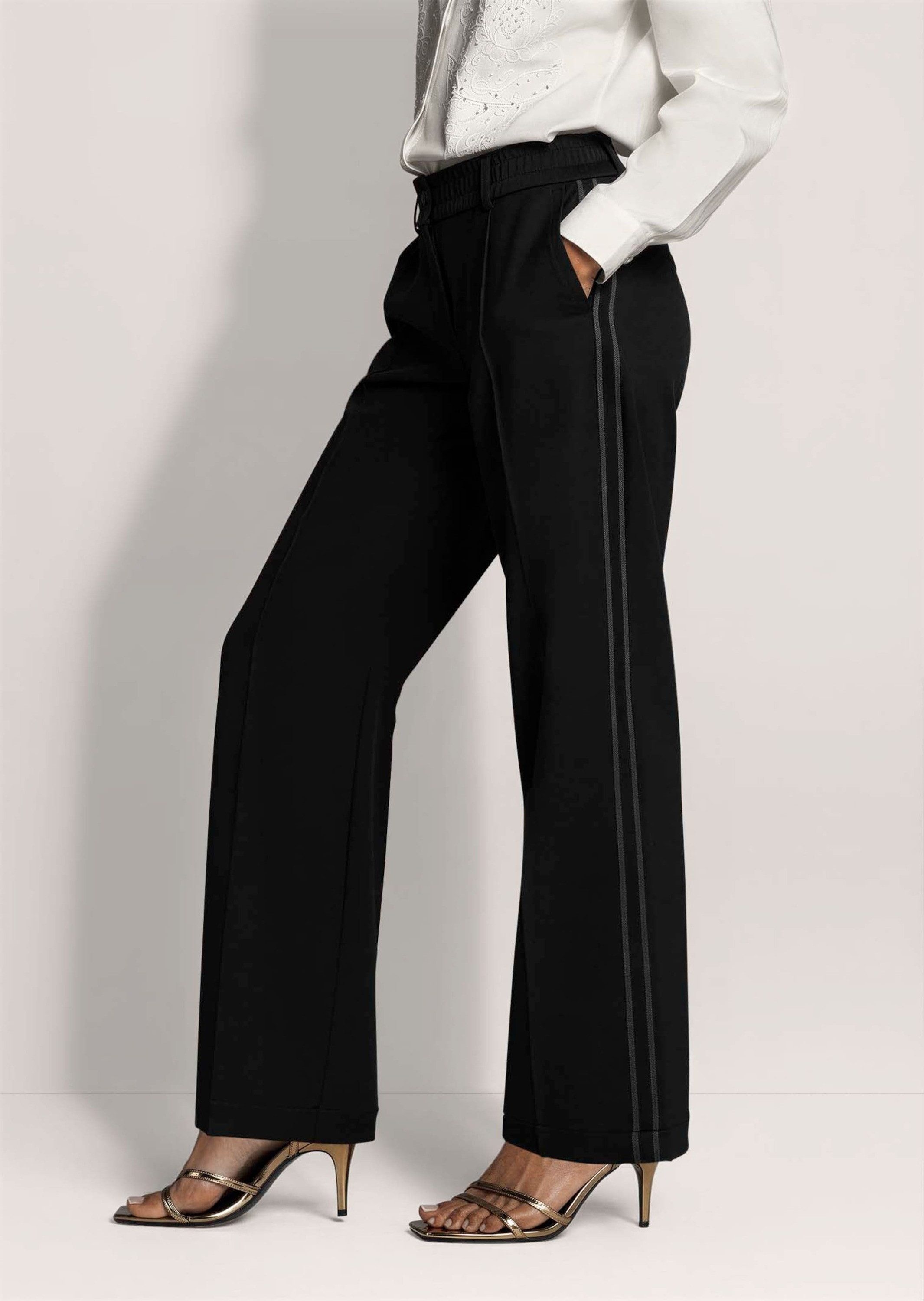 MADELEINE Jerseyhose Elegante Hose mit Galonstreifen Gerade, weite Beinform mit streckender Teilungsnaht