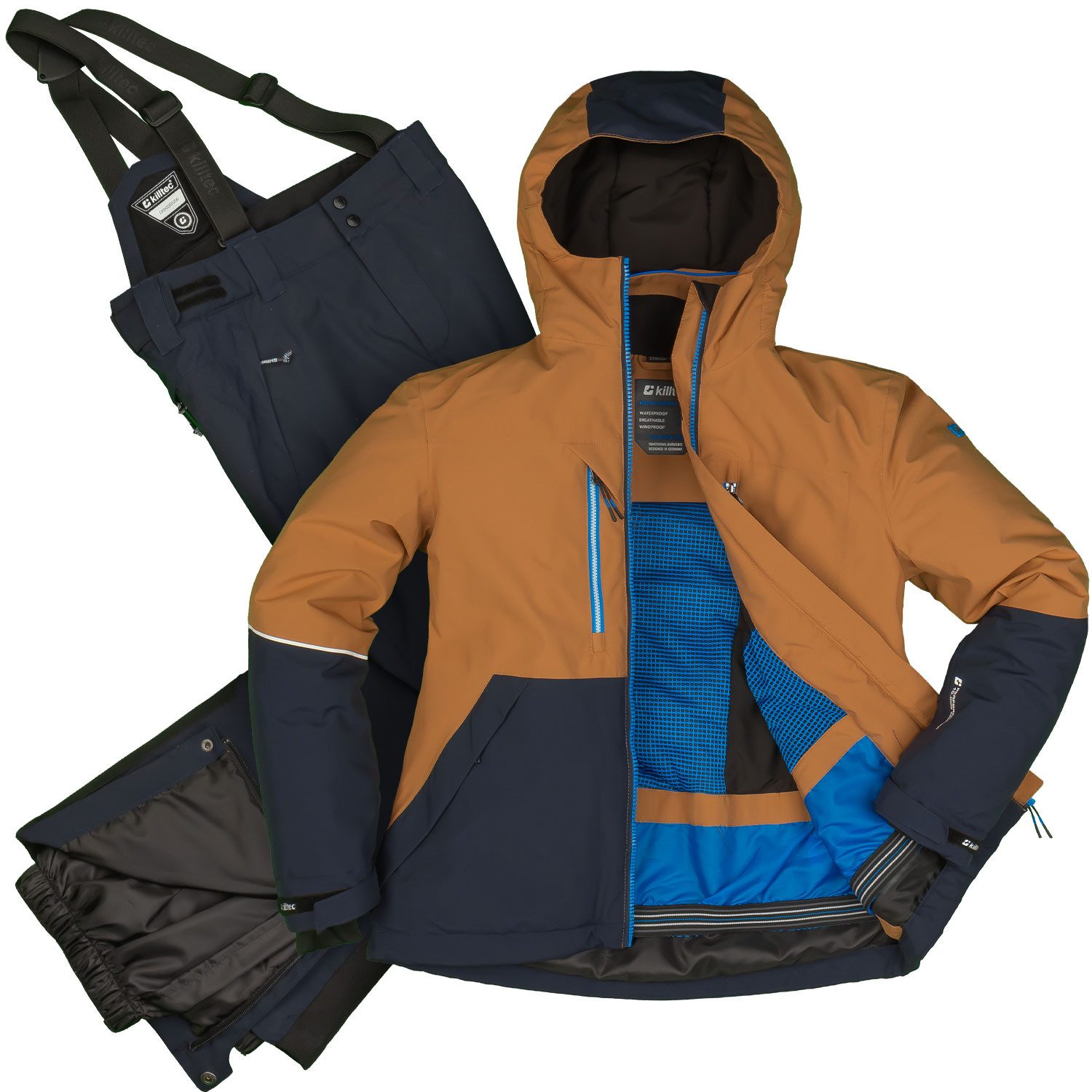 Killtec Skianzug Jungen Skijacke braun + Skihose dunkelblau, verschweißte Nähte