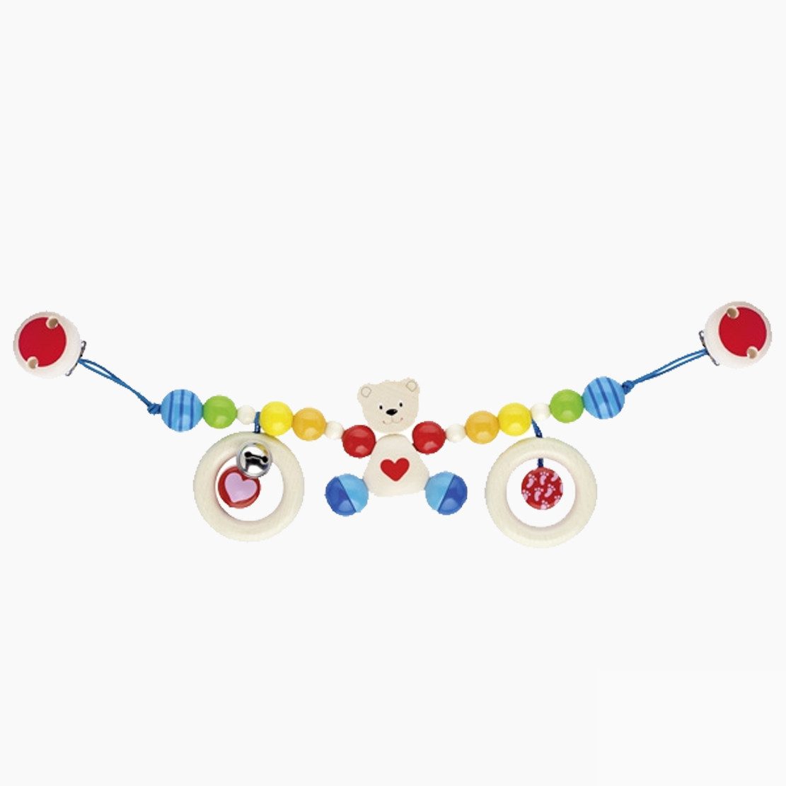 goki Kinderwagenkette Kinderwagenkette Herzbär mit Clips (packung, 1-tlg., set), Wagenkette aus Holz für erste Ausfahrten