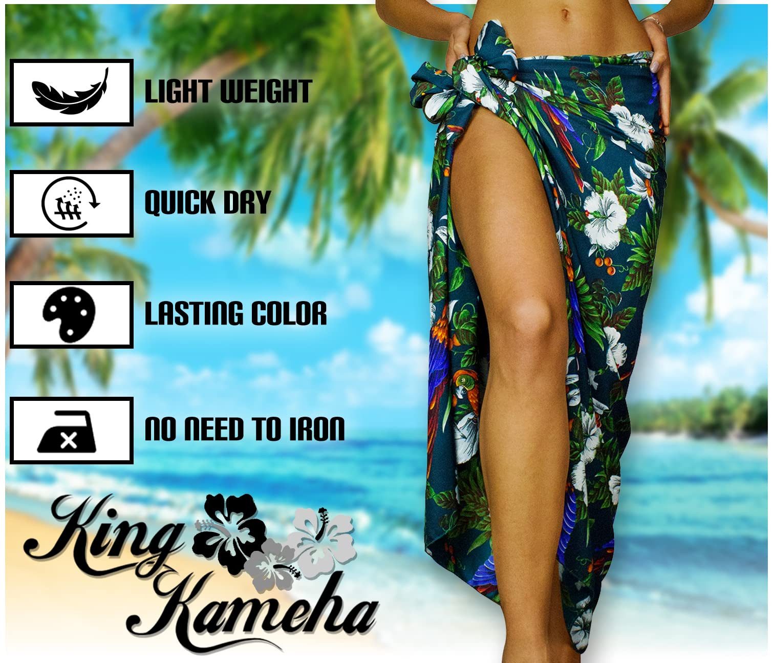 King Kameha Sarong Cherryparrot Funky Hawaii-Sarong Pareo Cover-Up Strand Damen Bikini, Pareo Cover-Up