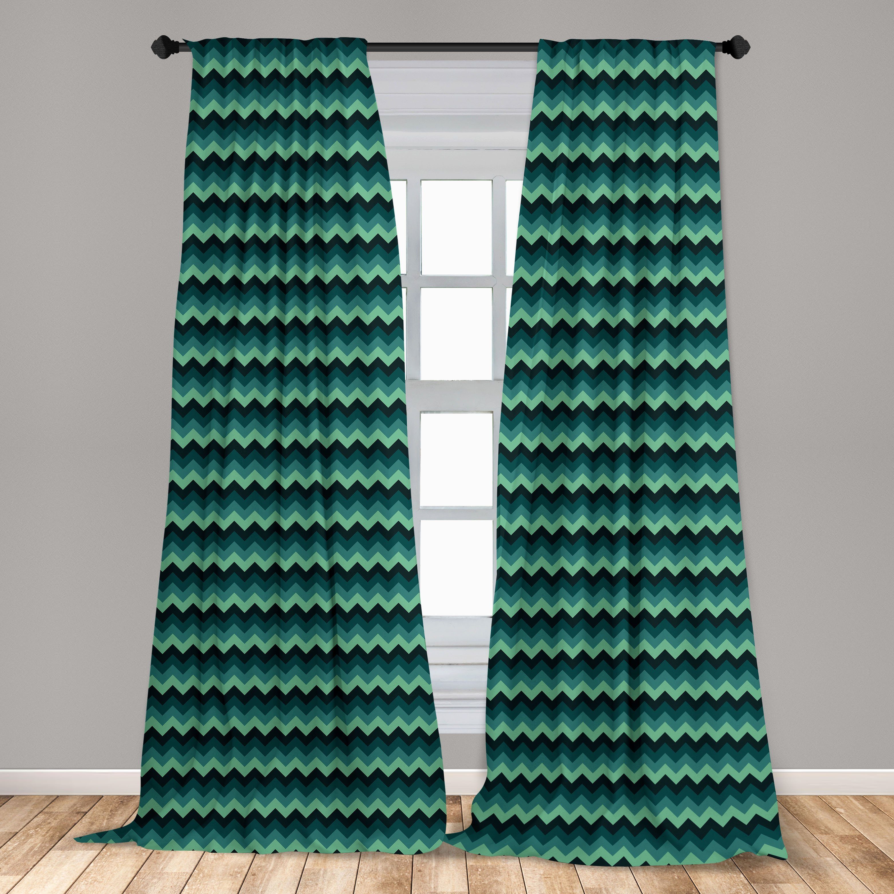 Gardine Vorhang für Chevron-Art Geometric Dekor, Wohnzimmer Microfaser, Teal Schlafzimmer Abakuhaus