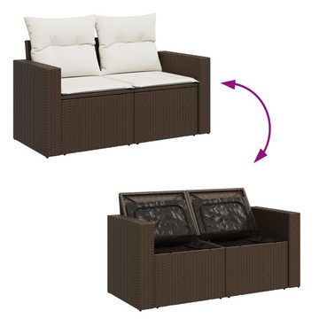 vidaXL Gartenbank Gartensofa mit Kissen 2-Sitzer Braun Polyrattan Außenbereich