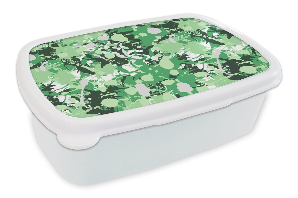 MuchoWow Lunchbox Muster - Grün - Camouflage, Kunststoff, (2-tlg), Brotbox für Kinder und Erwachsene, Brotdose, für Jungs und Mädchen weiß