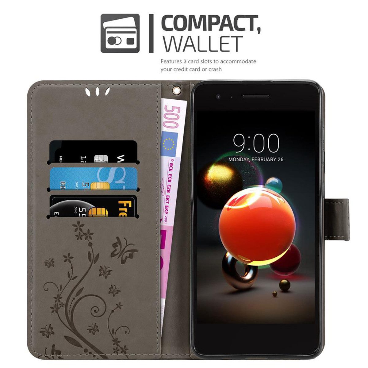 Cadorabo Handyhülle für LG K8 2018 / K9 2018 Hülle LG K8 2018 / K9 2018, Hülle Schutzhülle Blumen Flower mit Standfunktion Kartenfach Magnet