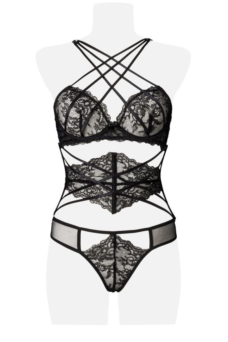Grey Velvet Set: Fullcup-BH Grey Velvet - 3 - teiliges Lingerie - Set 15118 - (L,M,S,XL)