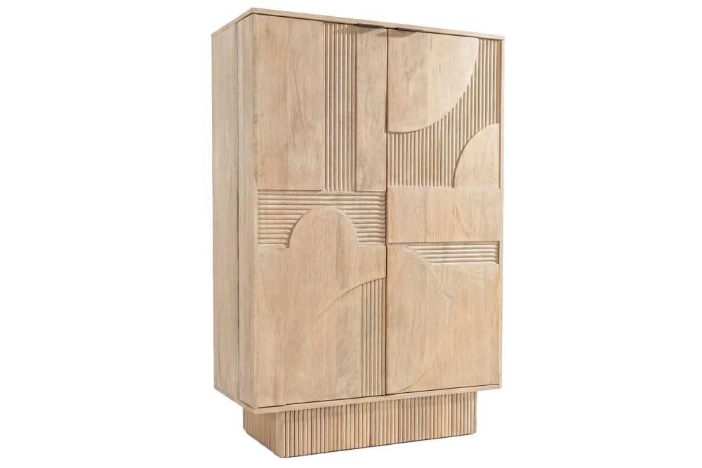 riess-ambiente Barschrank ART DECO 140cm weiß gekälkt - Massivholz, 3D-Front, 24 Flaschen (Einzelartikel, 1-St) mit Schubladen & Gläserhalter – ideal für Esszimmer & Wohnzimmer