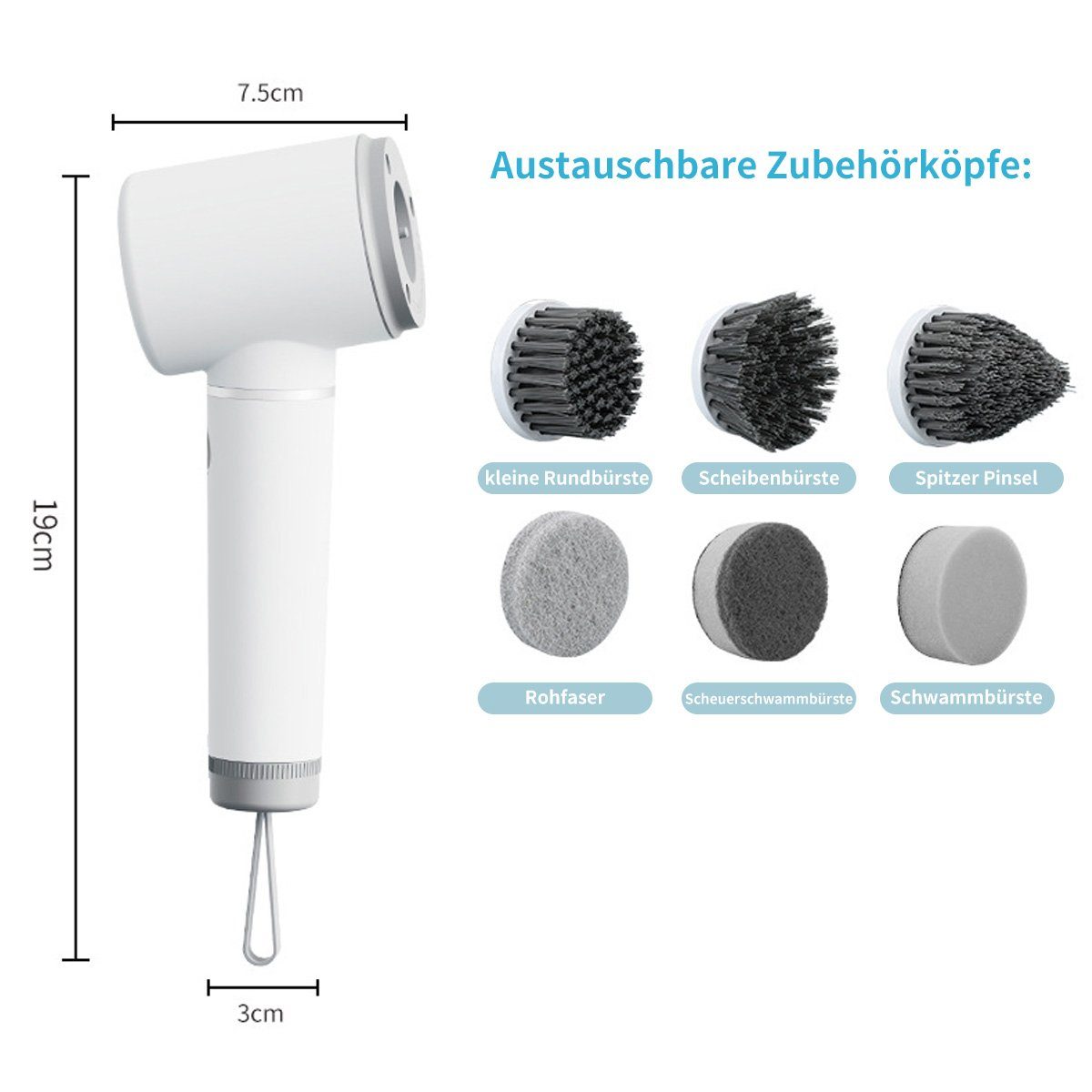 DOPWii Elektrische 360° Reinigungsbürsten-Set 6 Scrubber Reinigungsbürste, mit Ersatzbürsten