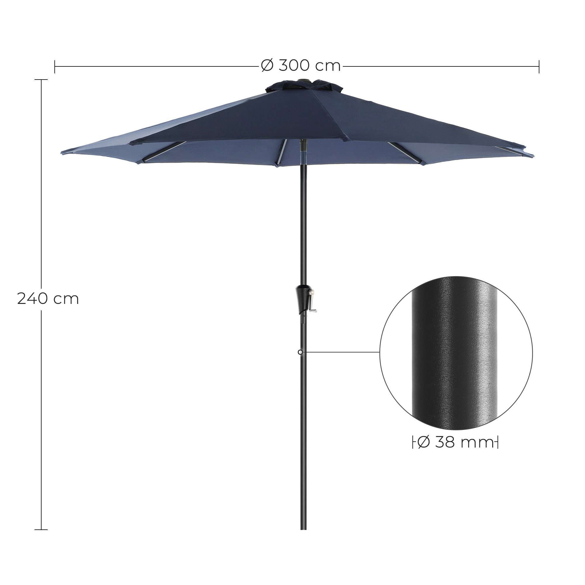 Sonnenschirm Marktschirm Sonnenschutz mit Kurbel ∅ 300cm Garten Schirm A3W9 