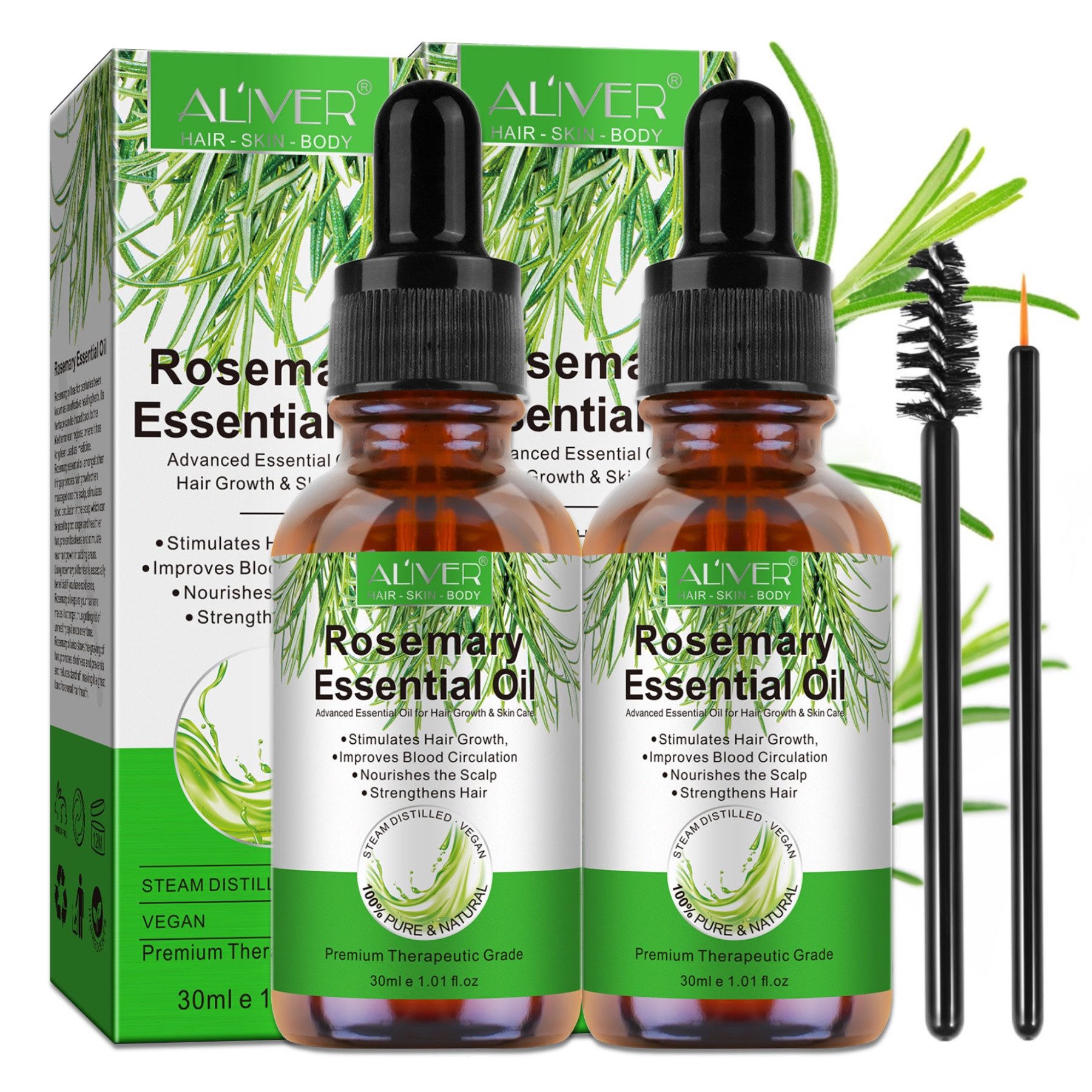 ALIVER Haaröl Rosmarinöl Ätherisches Öl Haarwachstum Haarpflege 30ml, 2-tlg., Haaröl, Haarwachstum, Hautpflege