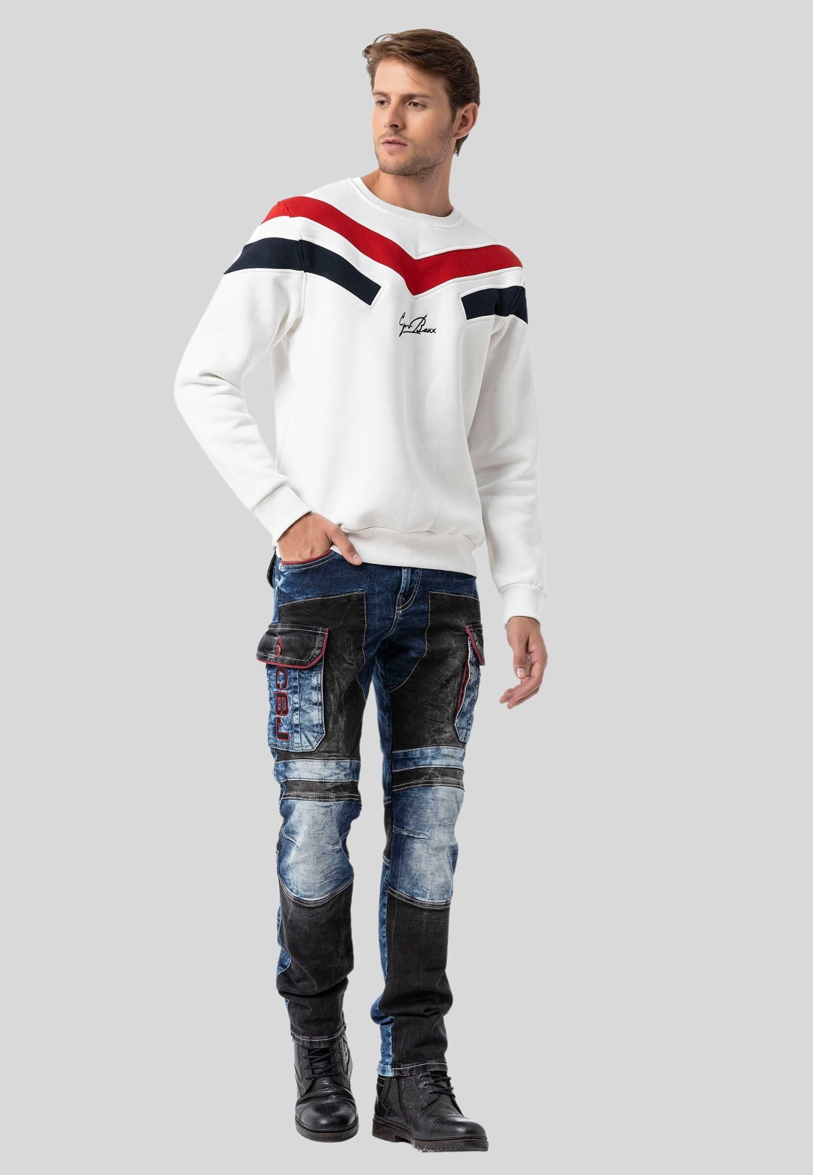 Cipo & Baxx Sweatshirt Sweatshirts (1-tlg) mit modernem Streifen-Design