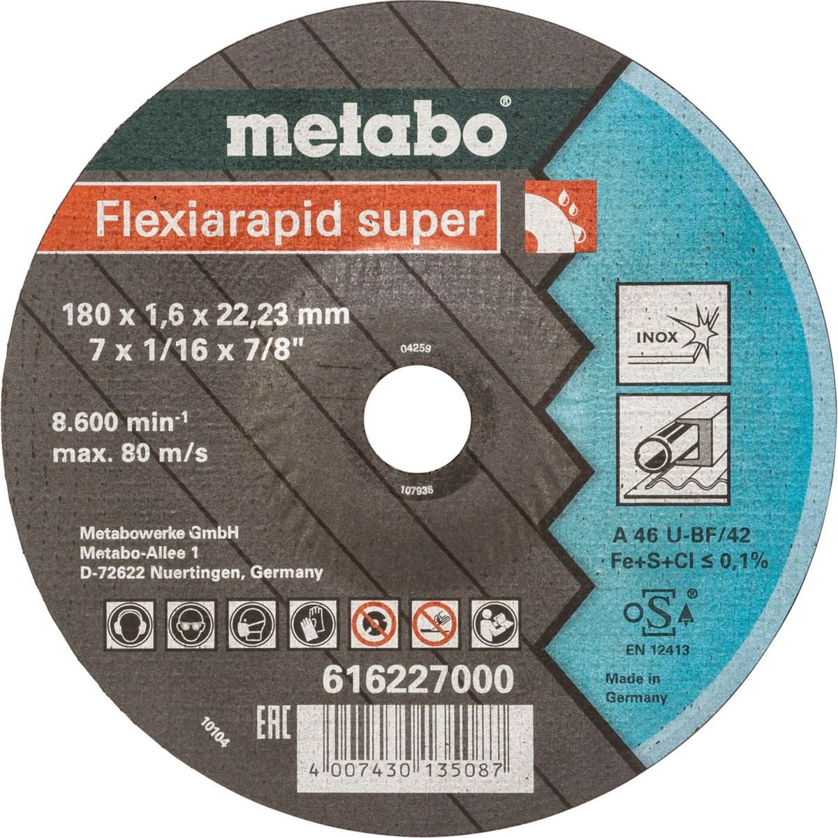 metabo Trennscheibe Flexiarapid super 180x1,6 x22,23 Inox