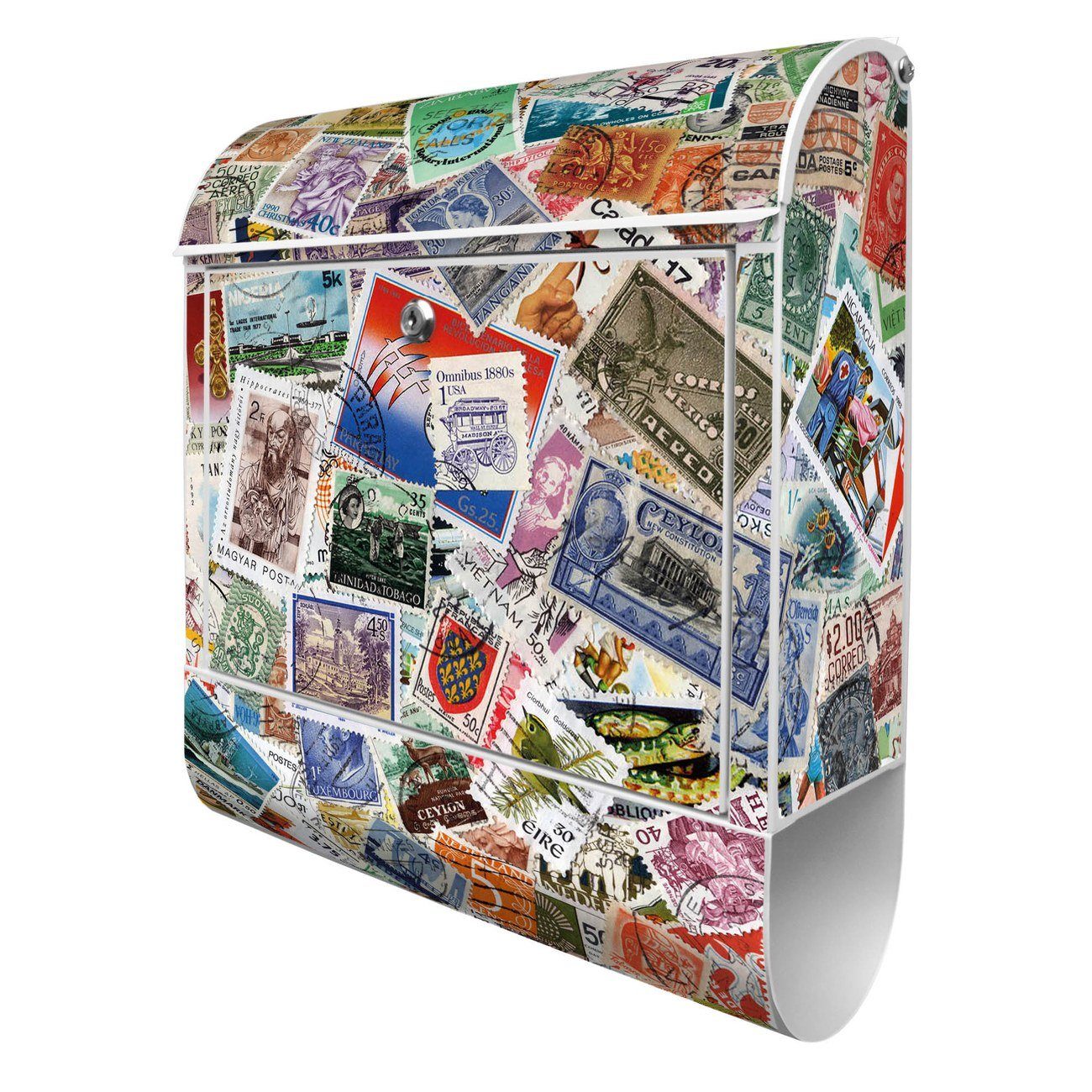 14cm Wandbriefkasten Stahl weiß Zeitungsfach), witterungsbeständig, banjado pulverbeschichtet, x mit (Wandbriefkasten Briefmarken 47 39 x