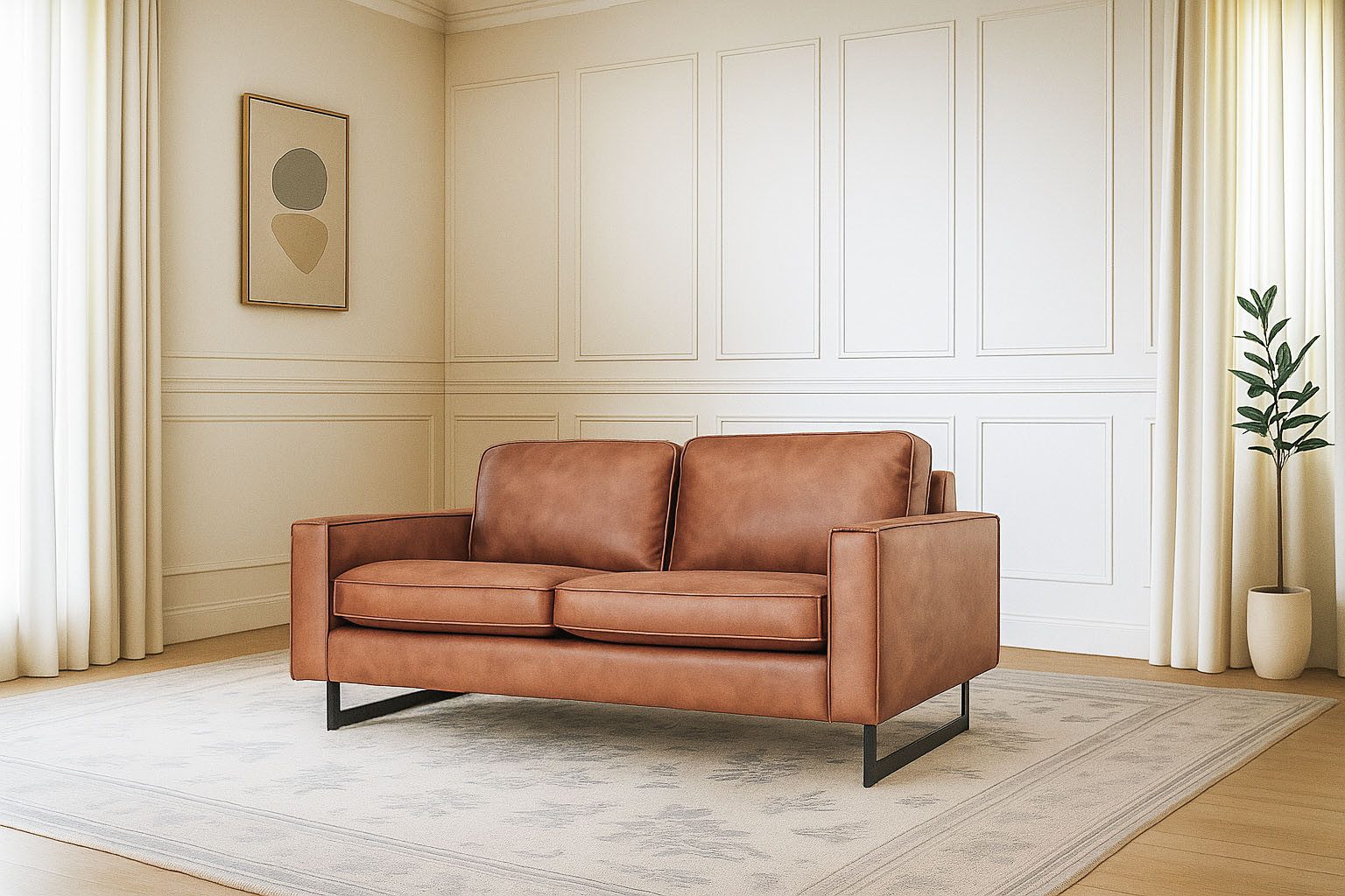 OTTO home 2-Sitzer Pinto, 166 cm, Cord, Chenille, Lederoptik, mit Keder, schwarze Metallfüße, Wellenunterfederung
