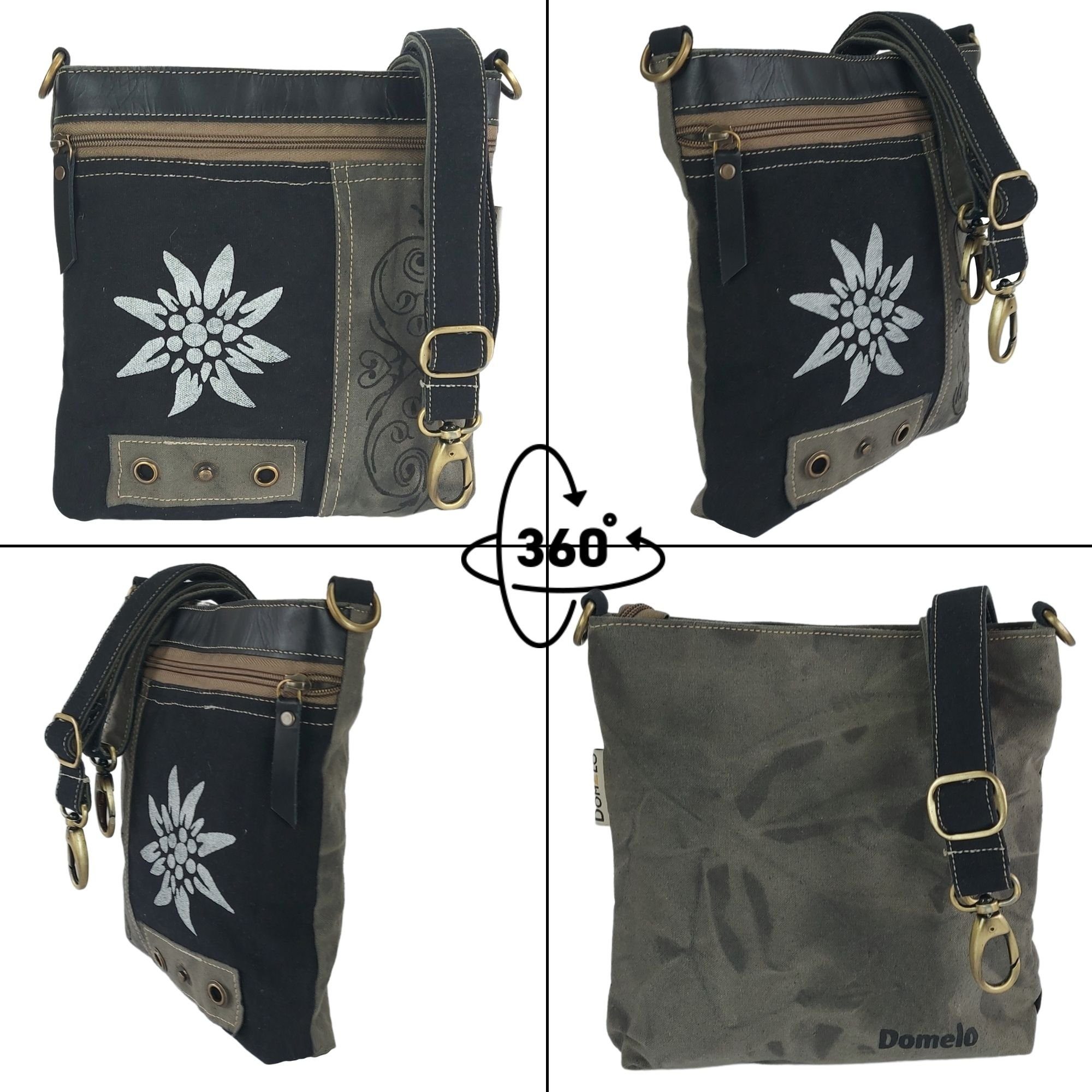 Domelo Trachtentasche Trachtentasche Dirndl Umhängetasche. Schultertasche mit Edelweiss, echtes Leder, Edelweiss Aufdruck