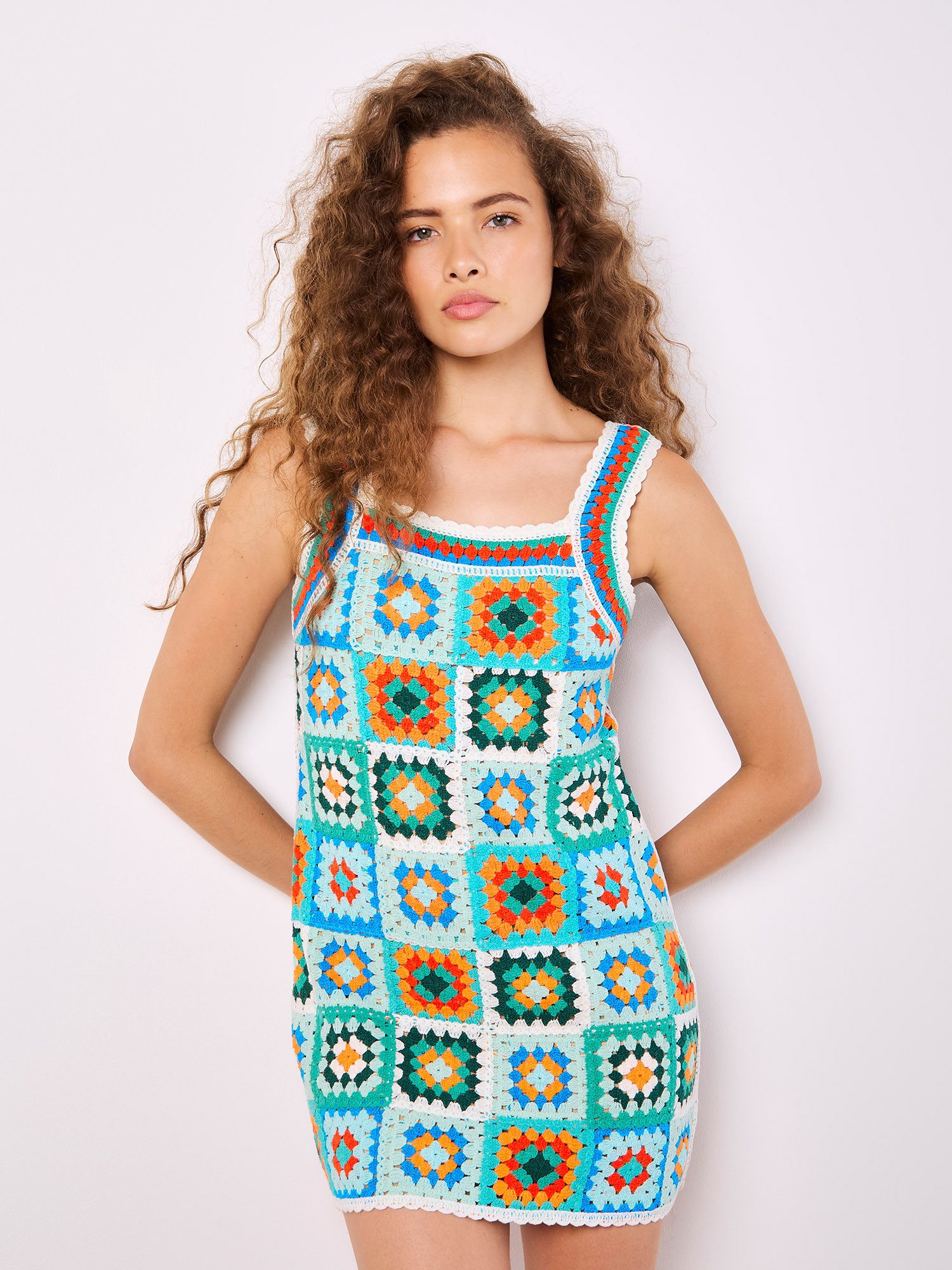 Apricot Minikleid Häkelquadrate Minikleid, mit breiten günstig online kaufen