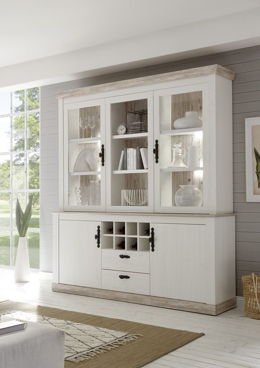 Beauty.Scouts Buffet Buffetschrank "Kiruna" Esszimmerschrank, Pinie weiß, 184x205x38-44 cm