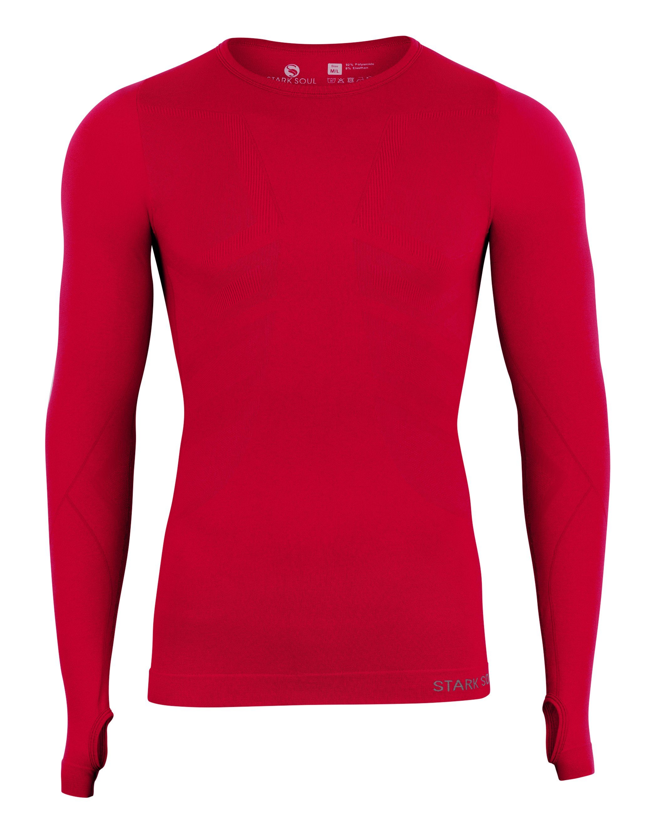 Stark Soul® Unterziehshirt Baselayer Longsleeve Unterzieh-Shirts, Langarm, Seamless - WARM UP - mit Daumenlöchern Rot