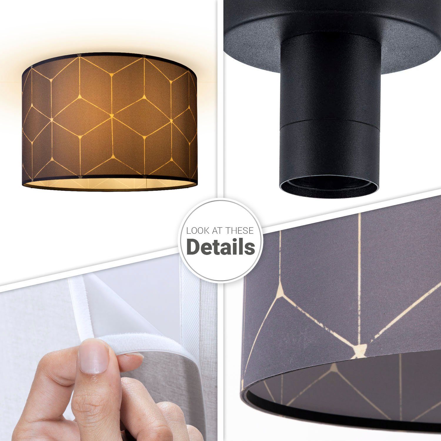 Hugo Stoff Stoffschirm Modern Home Lampenschirm Wohnzimmer Paco Leuchtmittel, Deckenleuchte ohne Cube, Deckenleuchte