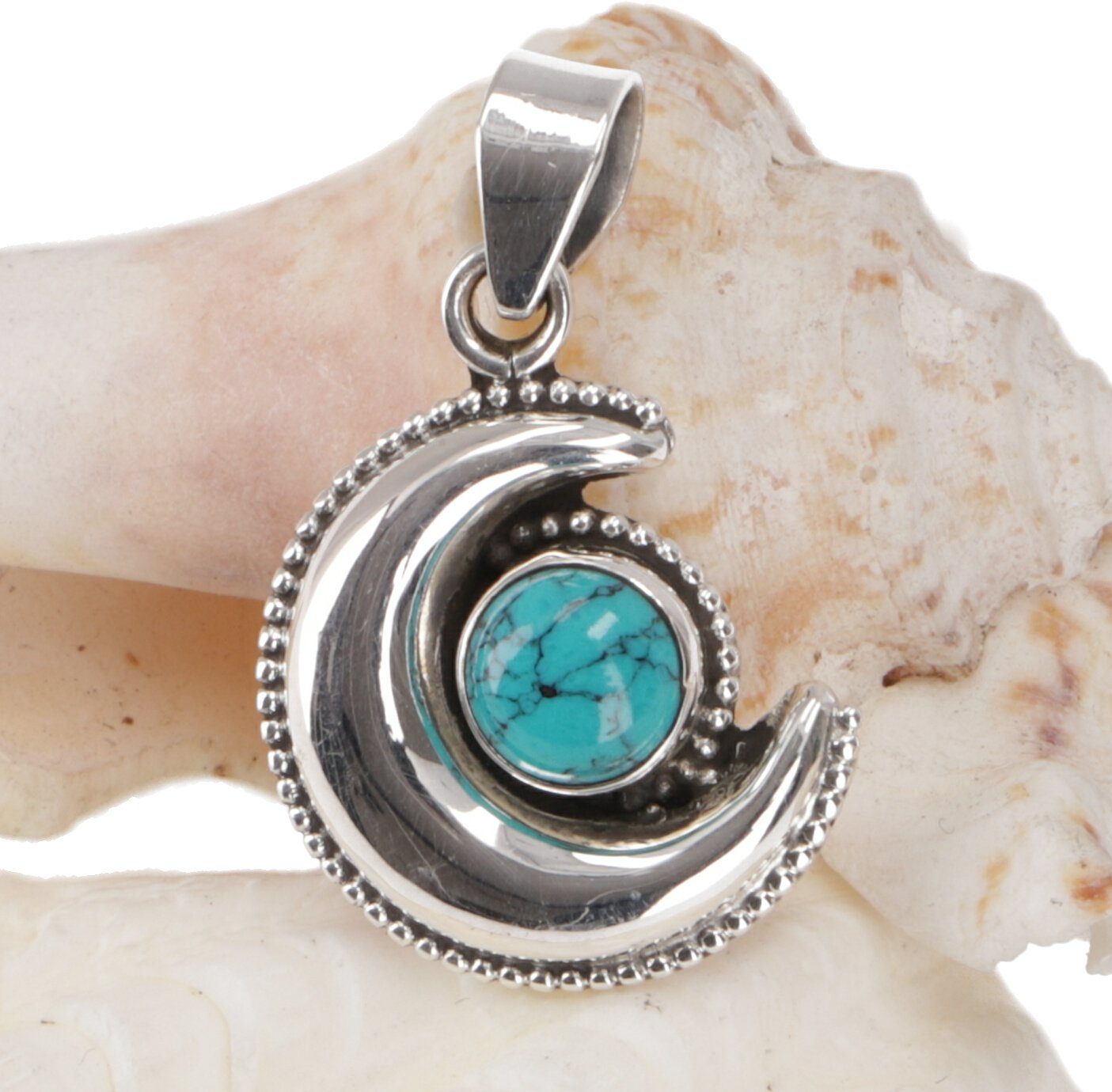 Guru-Shop Kettenanhänger Indischer Ethno Silberanhänger Mond - Türkis günstig online kaufen