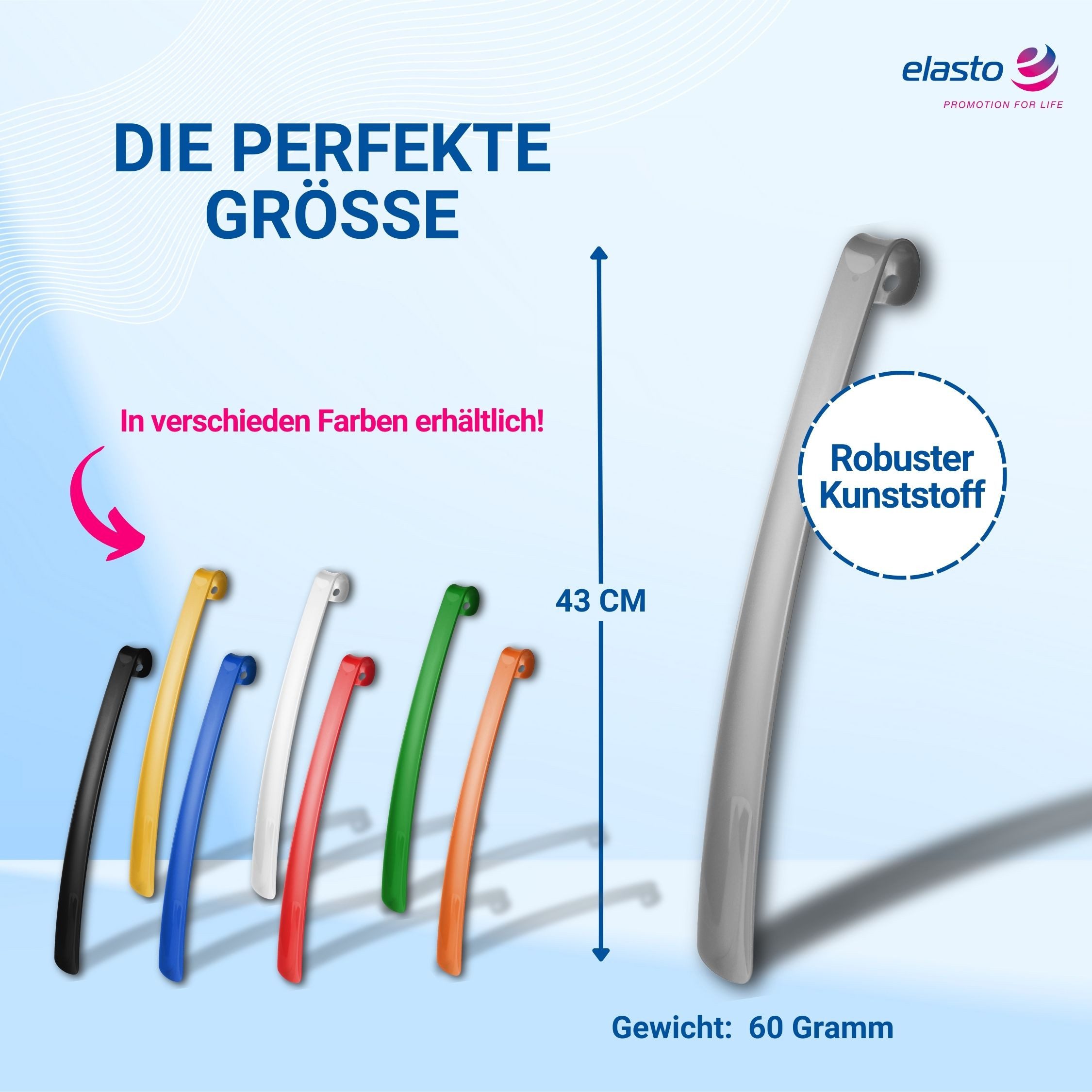 elasto Schuhlöffel Langer Schuhanzieher mit praktischer Öse zum Aufhängen