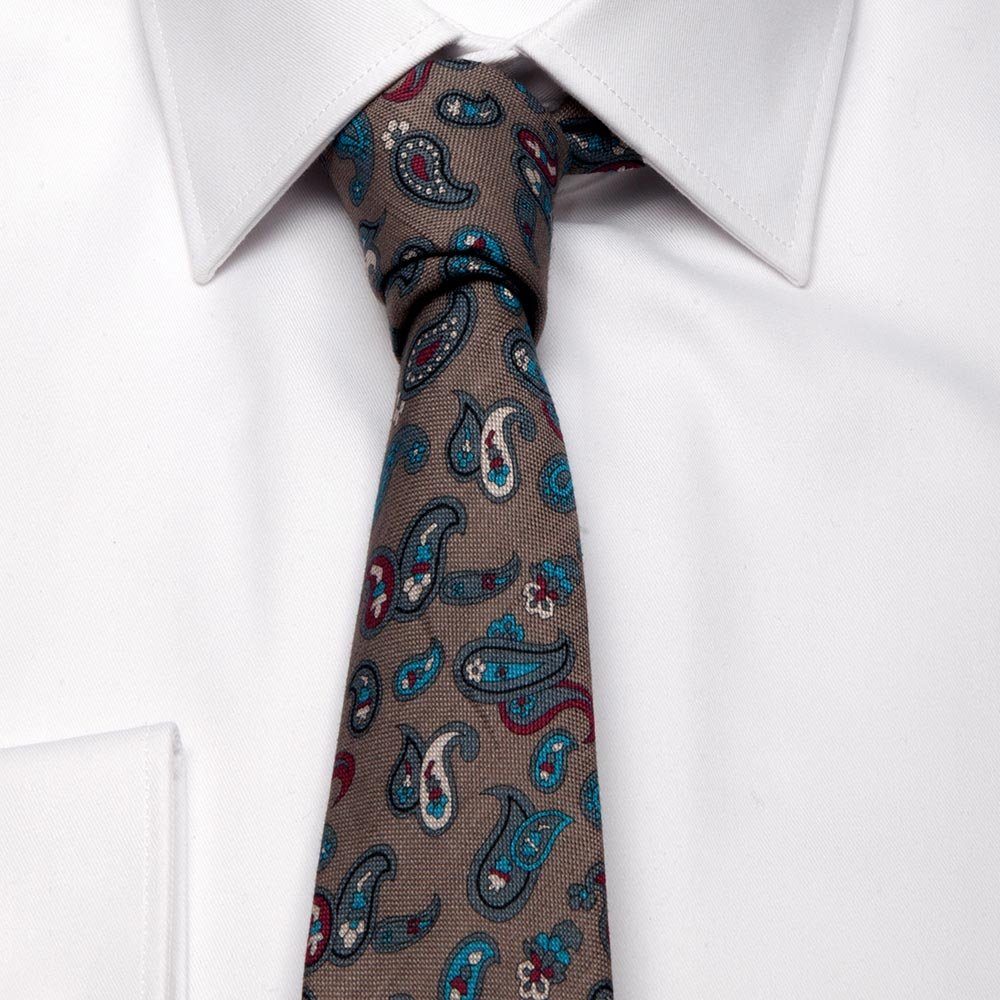 BGENTS Krawatte Krawatte Baumwoll-/Leinen-Gemisch Italy mit Made Grau Paisley-Muster aus in