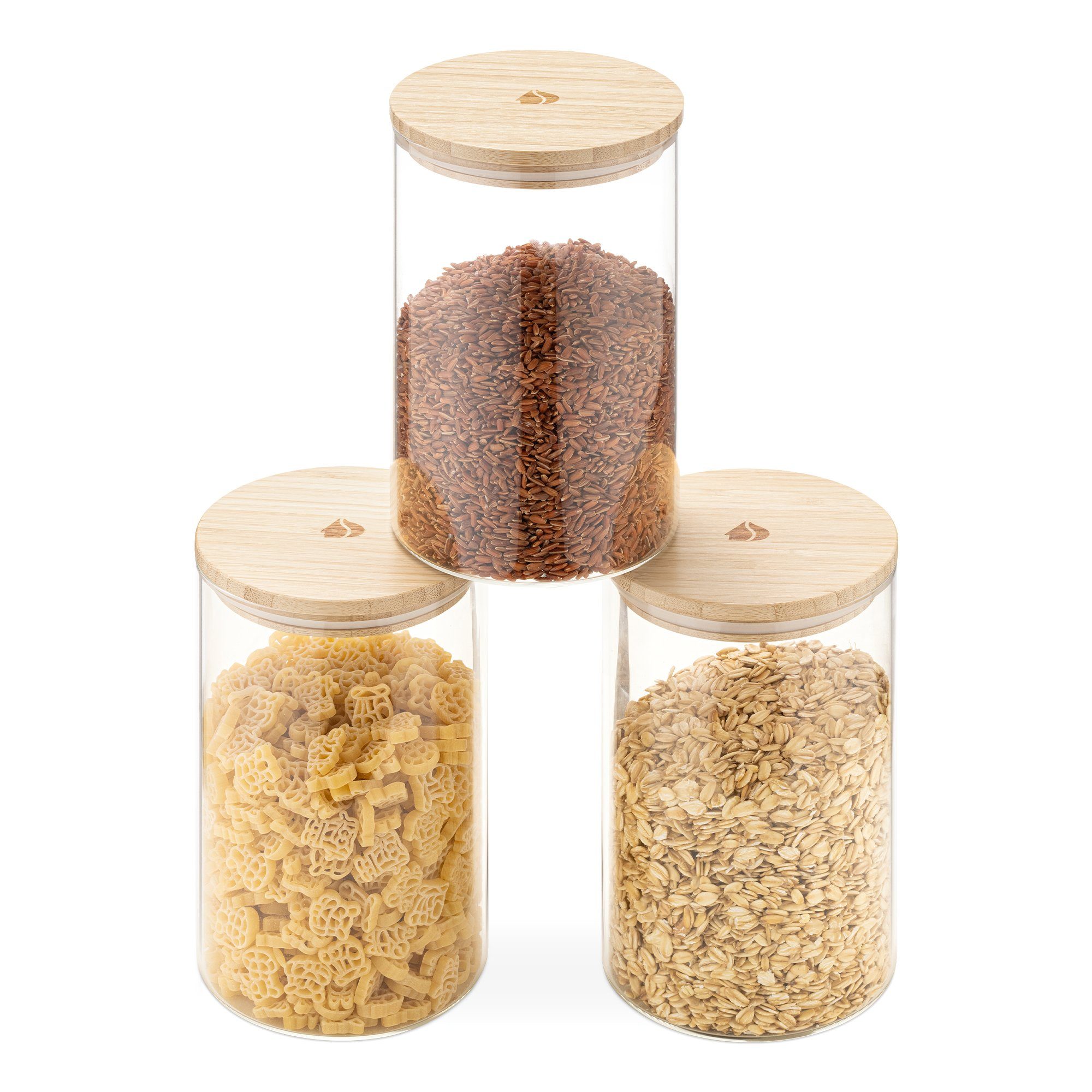 Behälter aus 3-teilig, Navaris Bambus (3-tlg) Vorratsdosen Deckel Set Borosilikatglas, mit Glas Lunchbox -