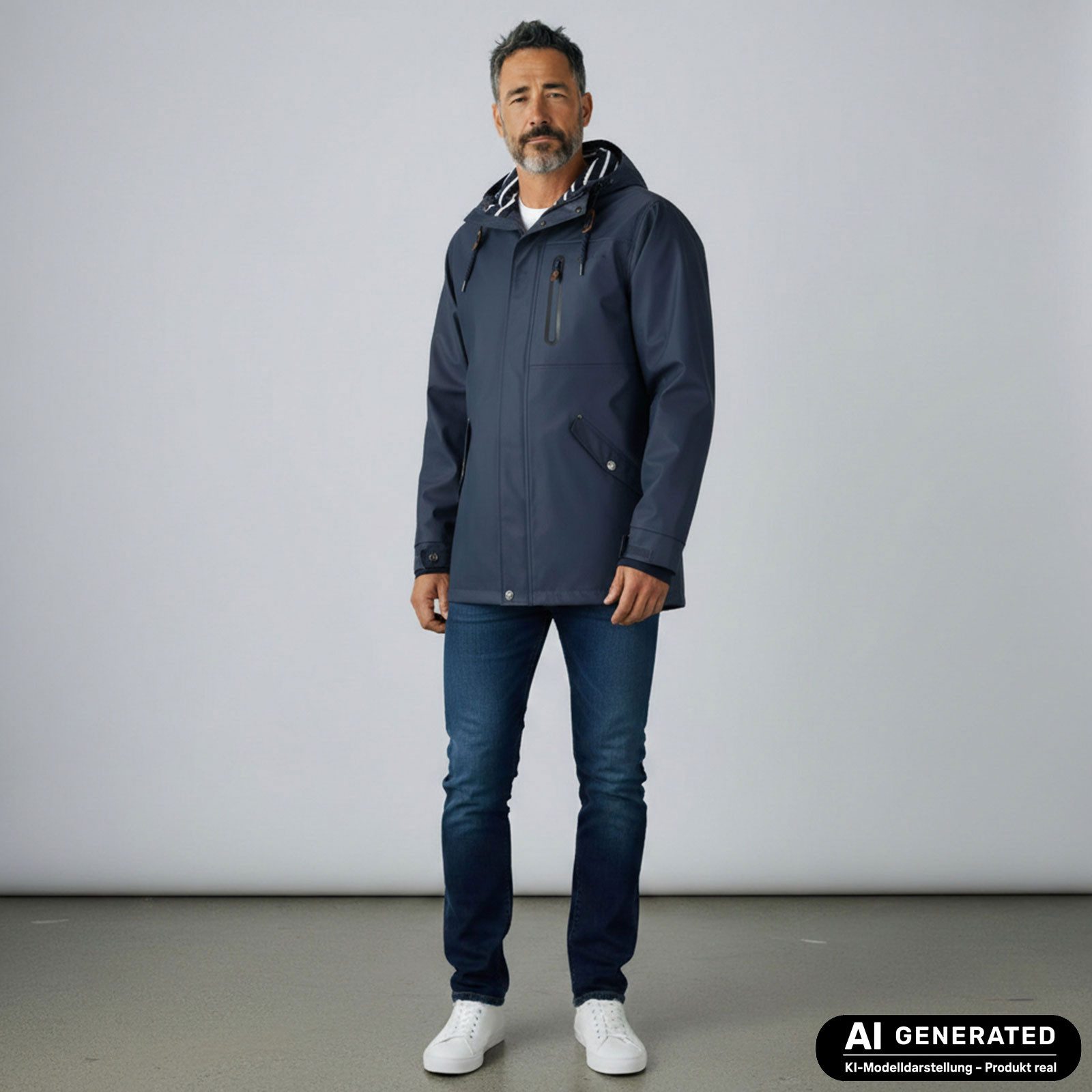 Dry Fashion Regenjacke Lübeck Herren PU-Parka - Outdoor-Jacke Mantel Wasserdicht & Winddicht Verschweißte Nähte, Verstellbare Kapuze, Abgedeckter Reißverschluss