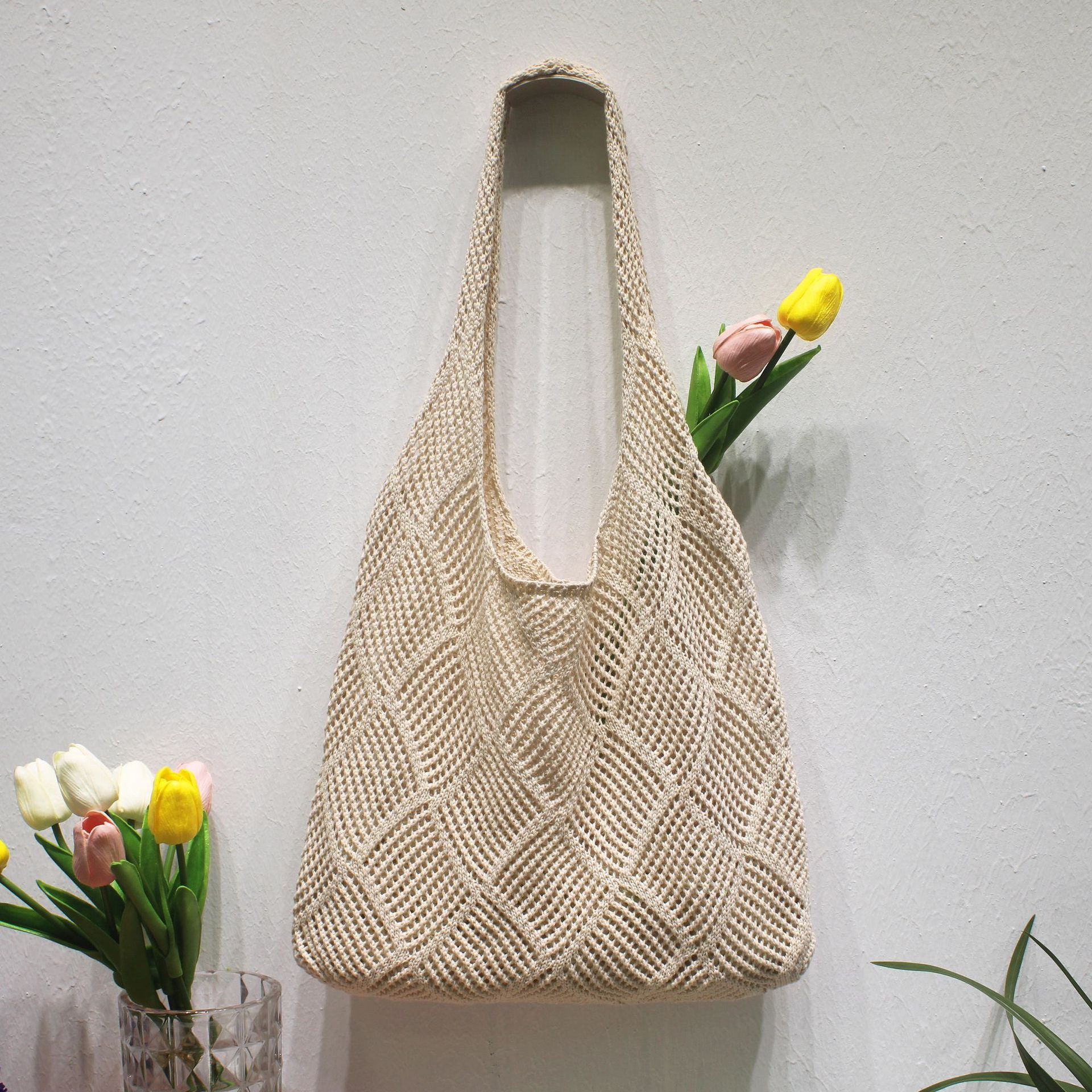Coonoor Strandtasche Damen Häkeltasche,Umhängetasche Netz-Stricktasche,Schultertasche