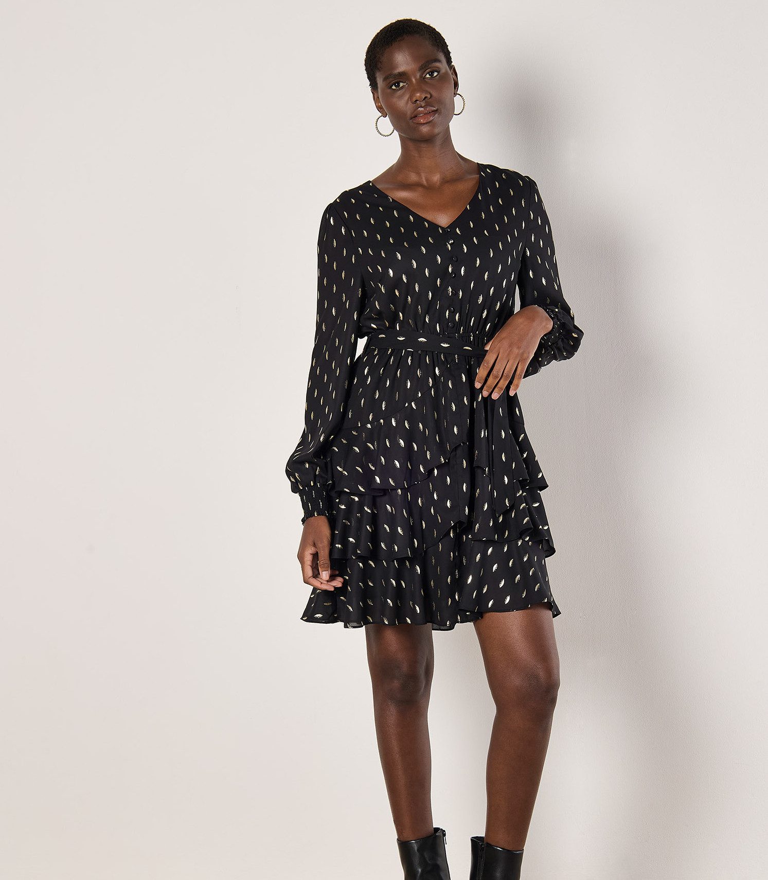 Apricot Partykleid Chiffon-Minikleid (2-tlg) mit Goldpunkten günstig online kaufen