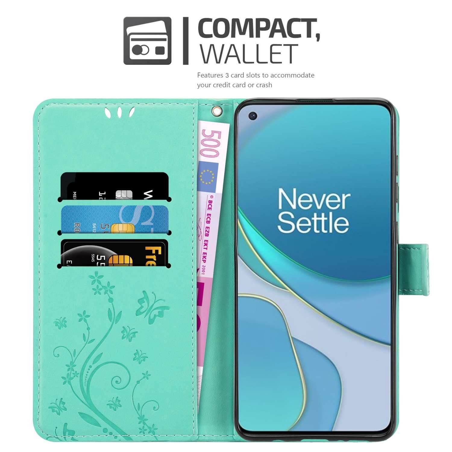 Cadorabo Handyhülle für OnePlus 8T Hülle OnePlus 8T, Hülle Schutzhülle Blumen Flower mit Standfunktion Kartenfach Magnet