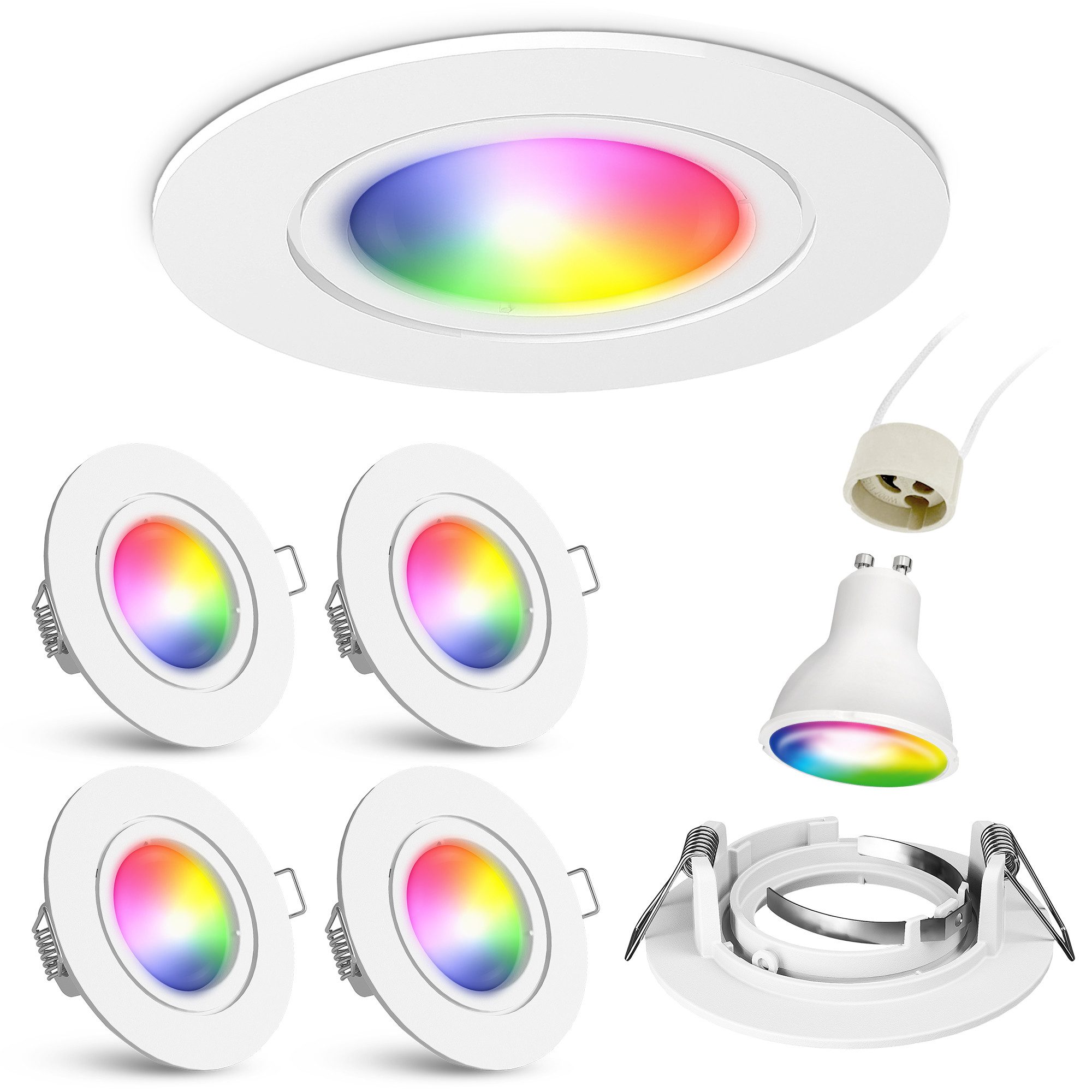 linovum Smarte LED-Leuchte 4er Set Spot Einbaustrahler rund weiss inkl. WLAN Smart GU10 LED, RGB