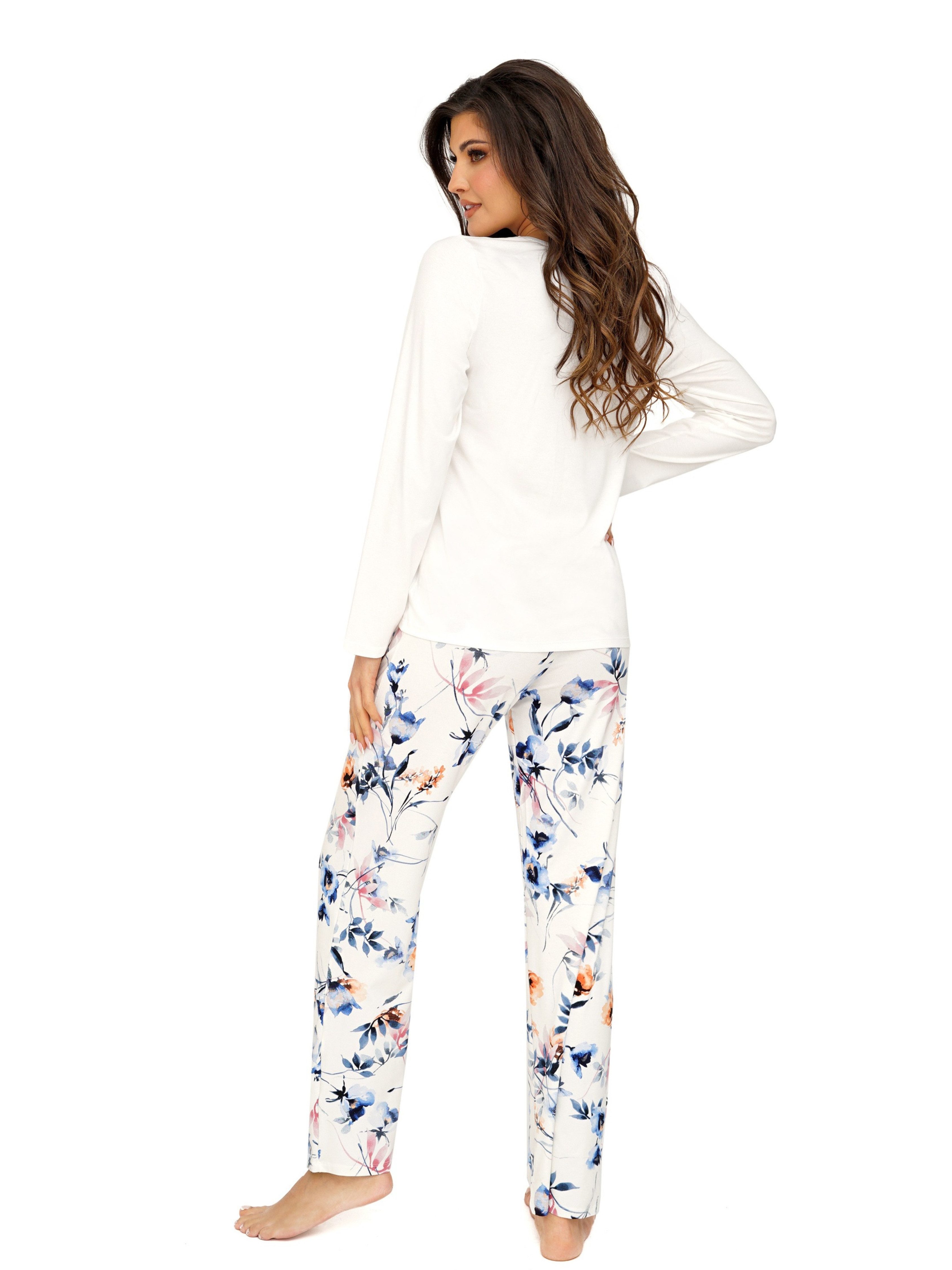 Donna Schlafanzug Basic Pyjama mit Blumen-Druck und passendem Basic-Shirt, Made in EU