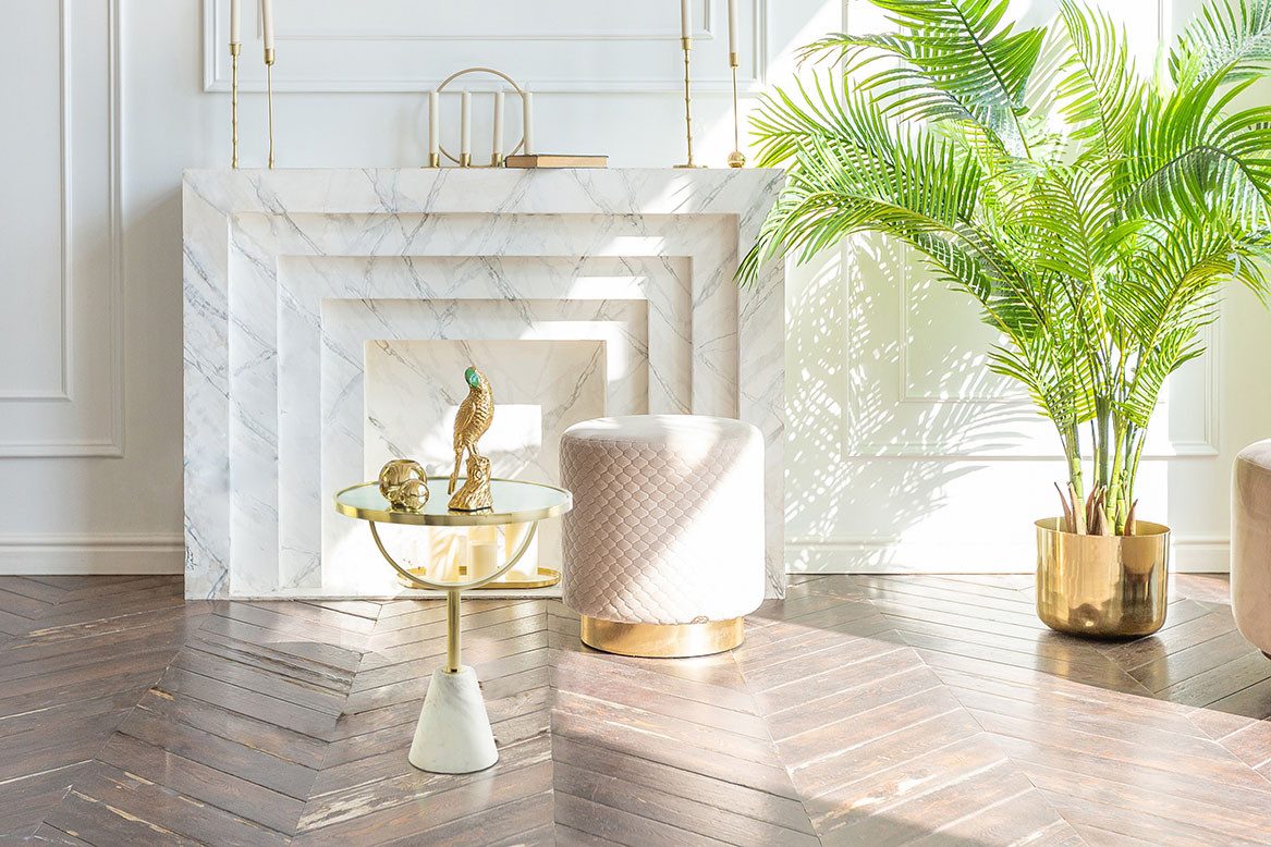 Kayoom Beistelltisch Oscar 125, edle marmorierte Glasplatte (1-St), ausgefallenes Gestell, stabiler Marmorfuß, marmorierte Glasplatte