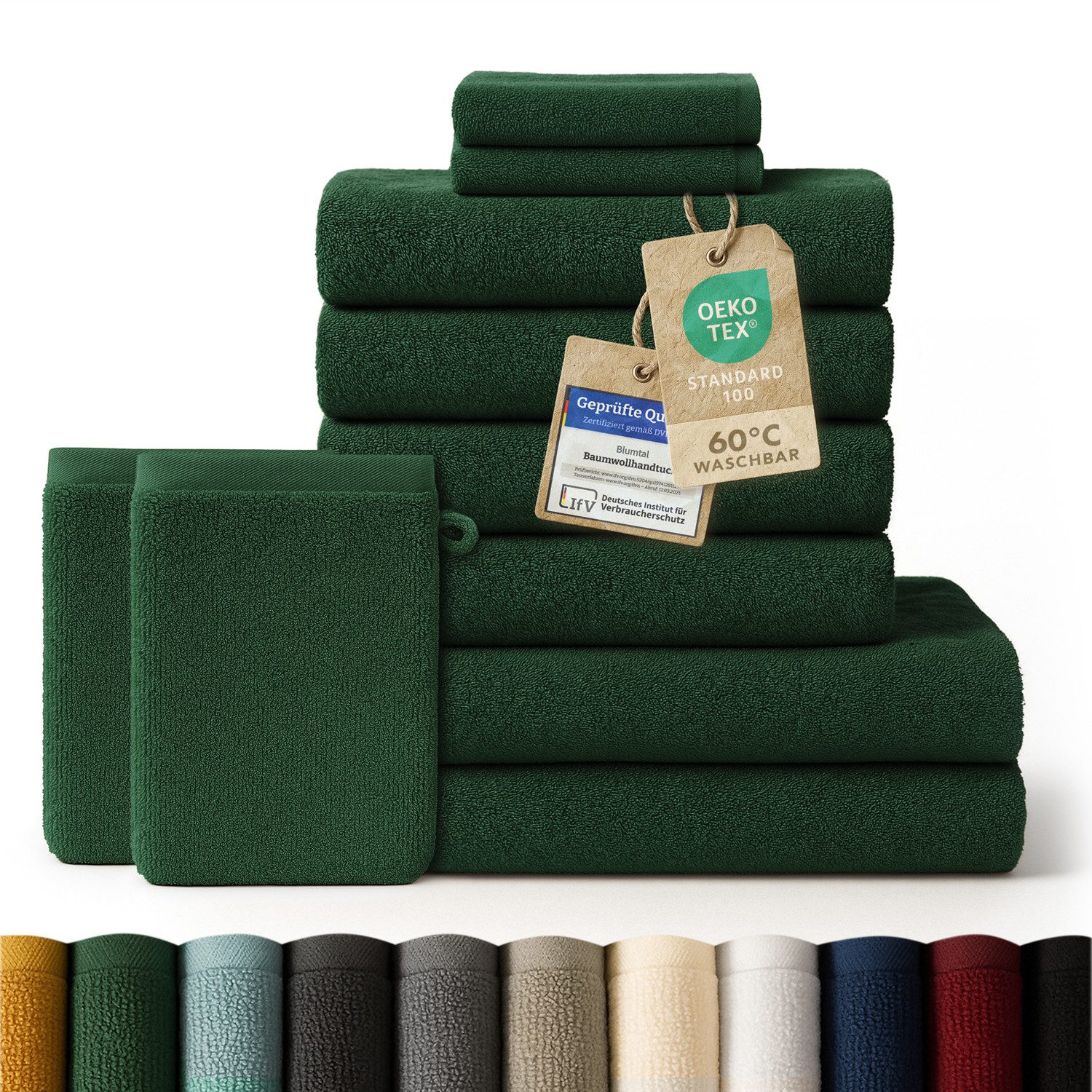 Blumtal Handtuch Set Blumtal 10 Teilig - Handtücher Set 100% Baumwolle, weich und saugstark, Frottee (10er Set, 10-St), 2 Bad 70x140, 4 Hand 50x100, 2 Gäste 30x50, 2 Waschlappen 15x21cm